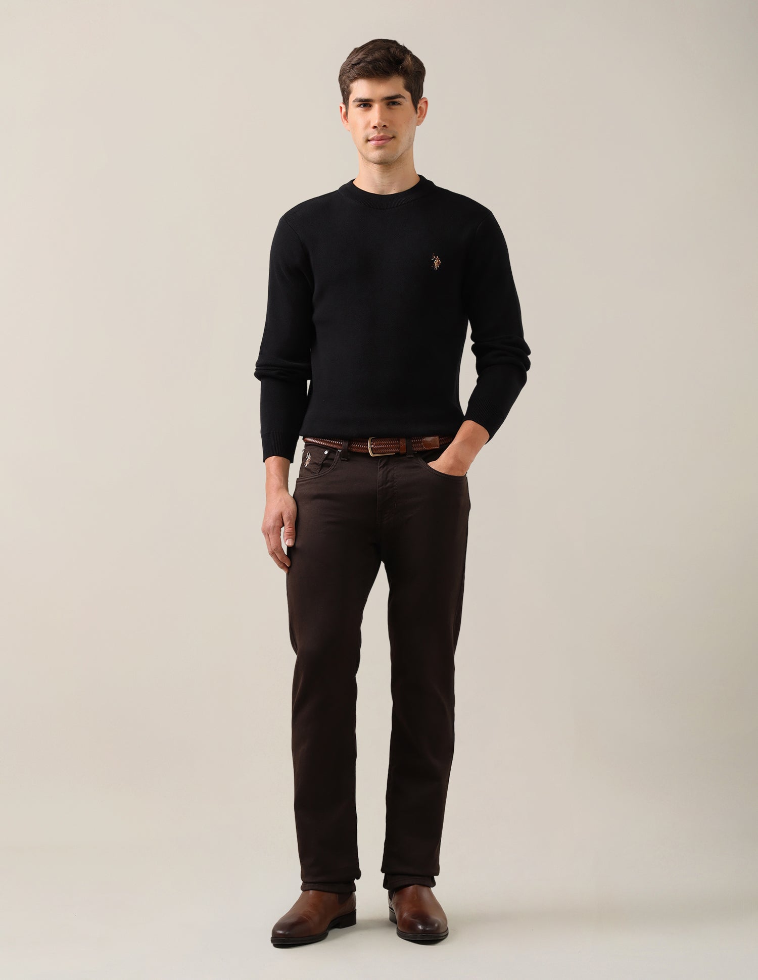 Solid Regular Fit Sweater Black - U.S. Polo Assn. India | Large