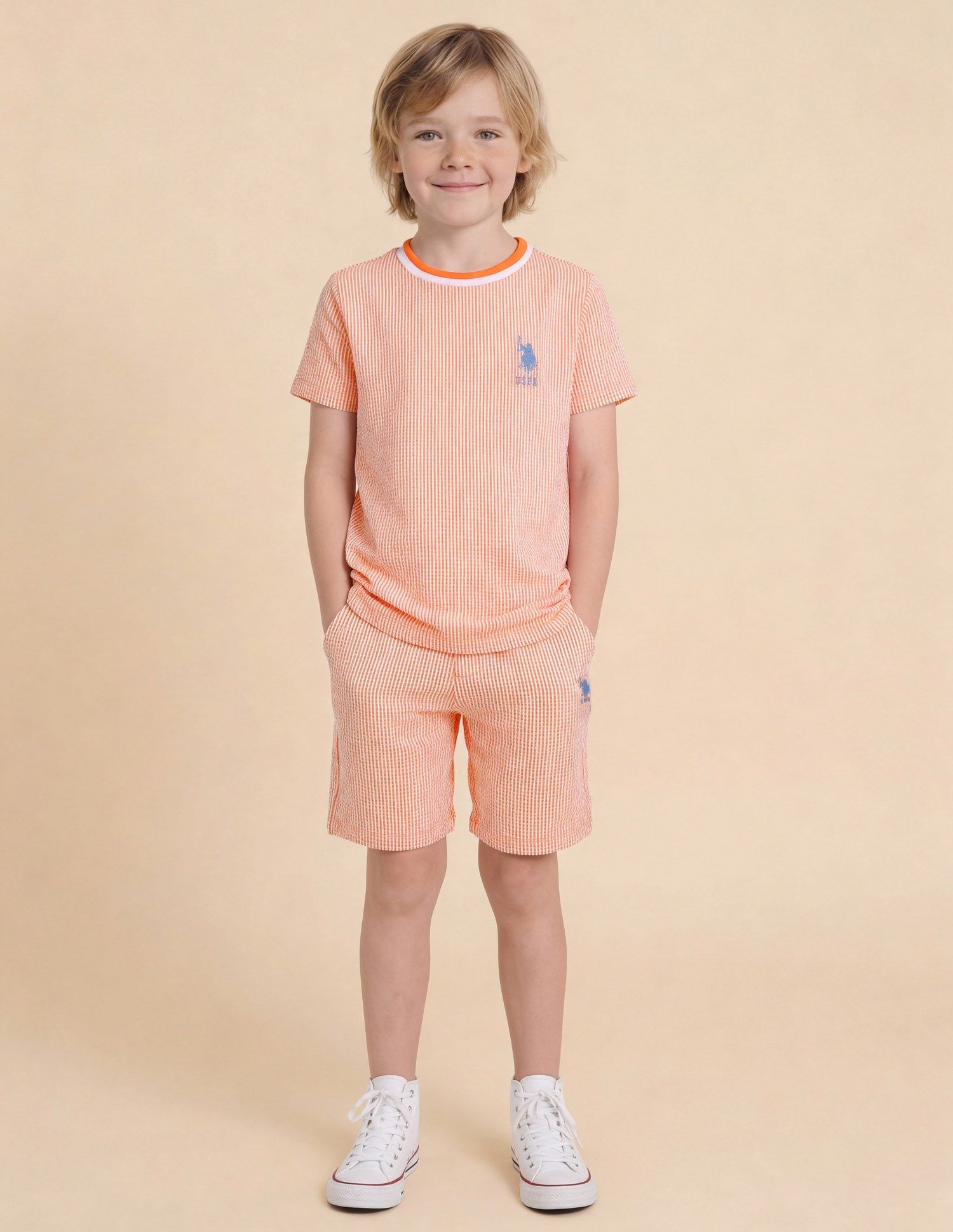 Boys Vertical Striped Regular Fit T-Shirt Orange - U.S. Polo Assn. India | Large