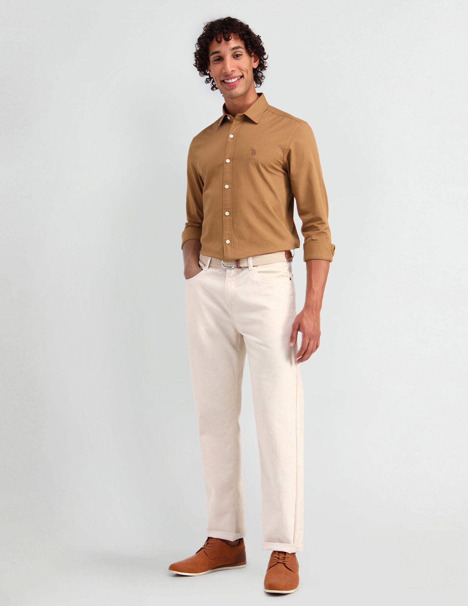 Slim Fit Cotton Twill Shirt Mustard - U.S. Polo Assn. India | Large