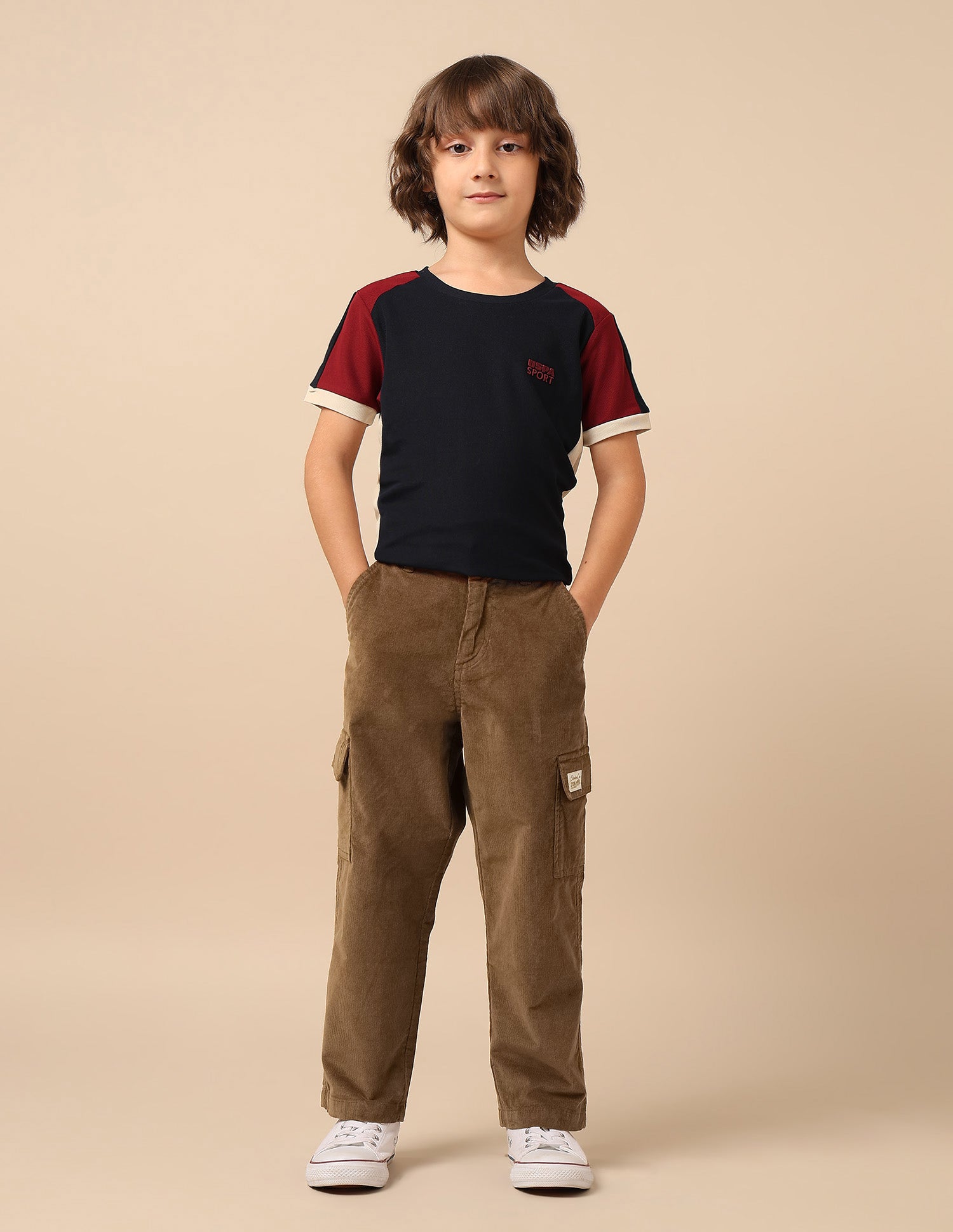 Boys Solid Corduroy Cargo Khaki - U.S. Polo Assn. India | Large