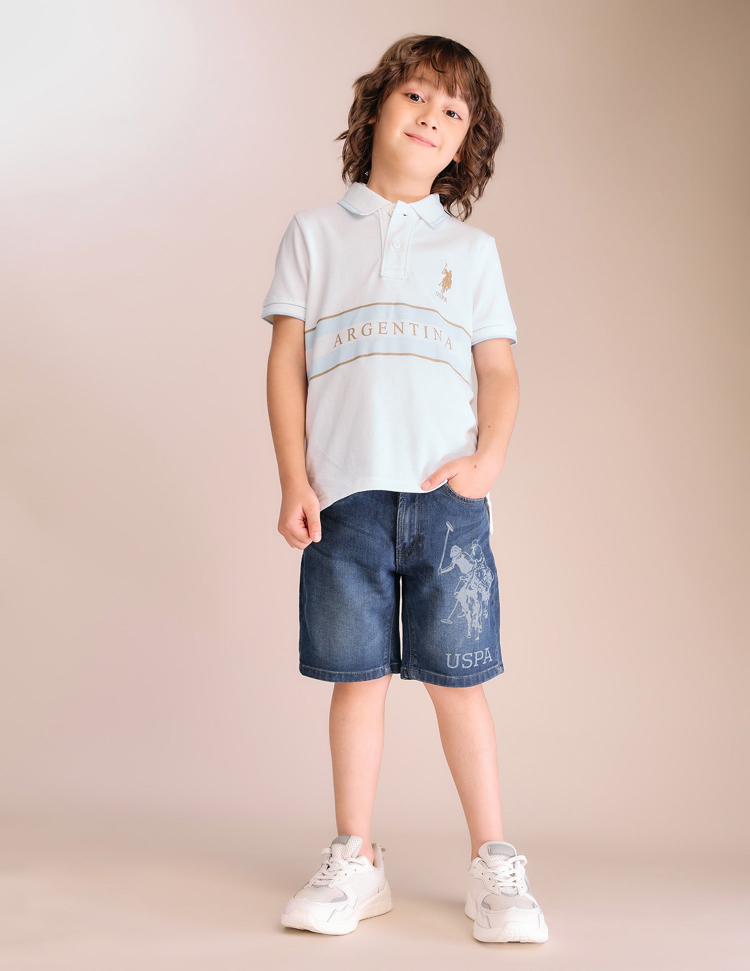 Boys Typographic Pure Cotton Polo Shirt White - U.S. POLO ASSN. | Large