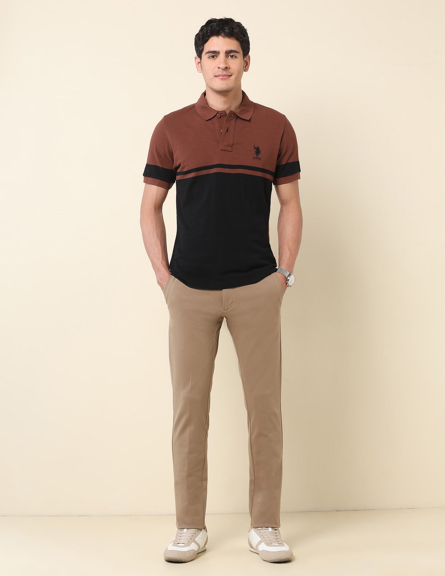 Colourblocked Classic Polo Shirt Light Brown - U.S. POLO ASSN. | Large