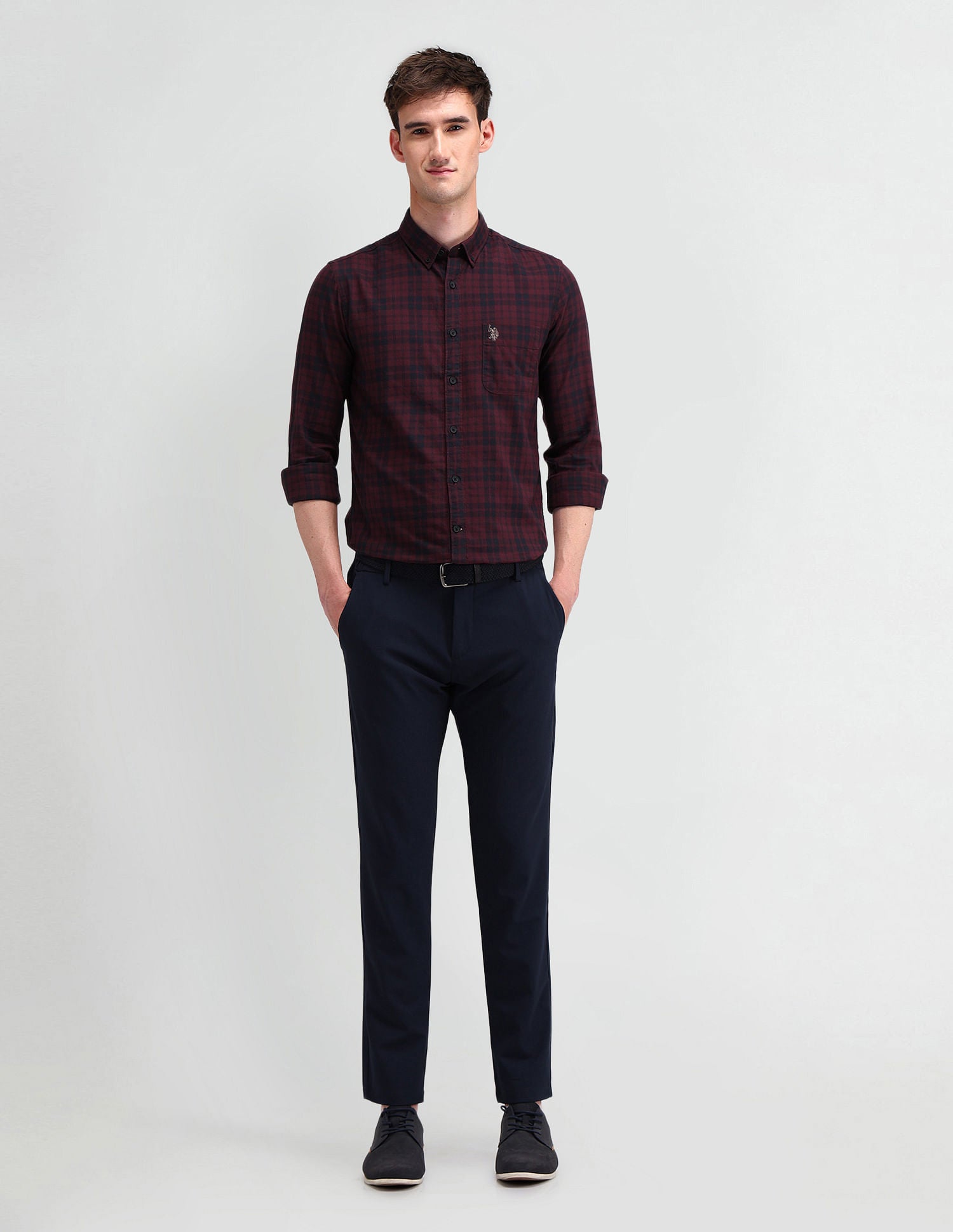 Slim Fit Tartan Checked Shirt Maroon - U.S. Polo Assn. India | Large