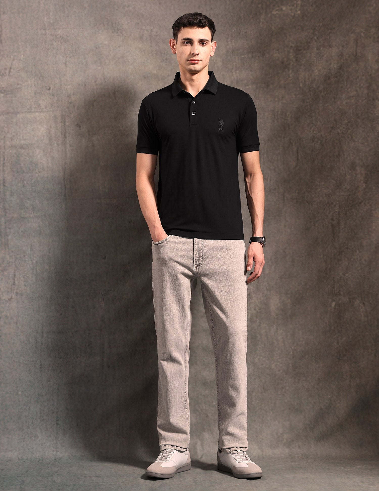 Solid Black & Gold Polo Shirt Black - U.S. POLO ASSN. | Large