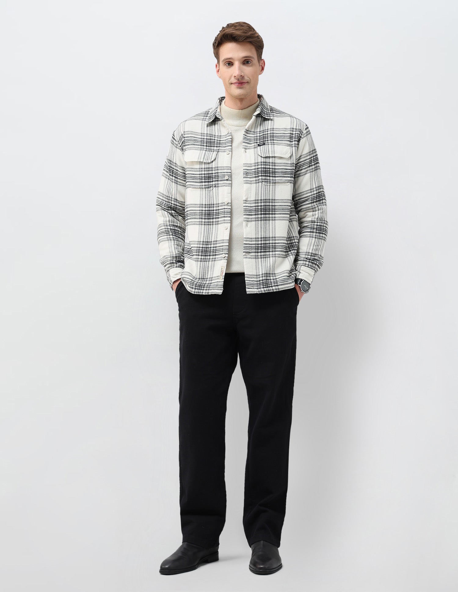 Tartan Checked Slim Fit Shirt Off White - U.S. Polo Assn. India | Large