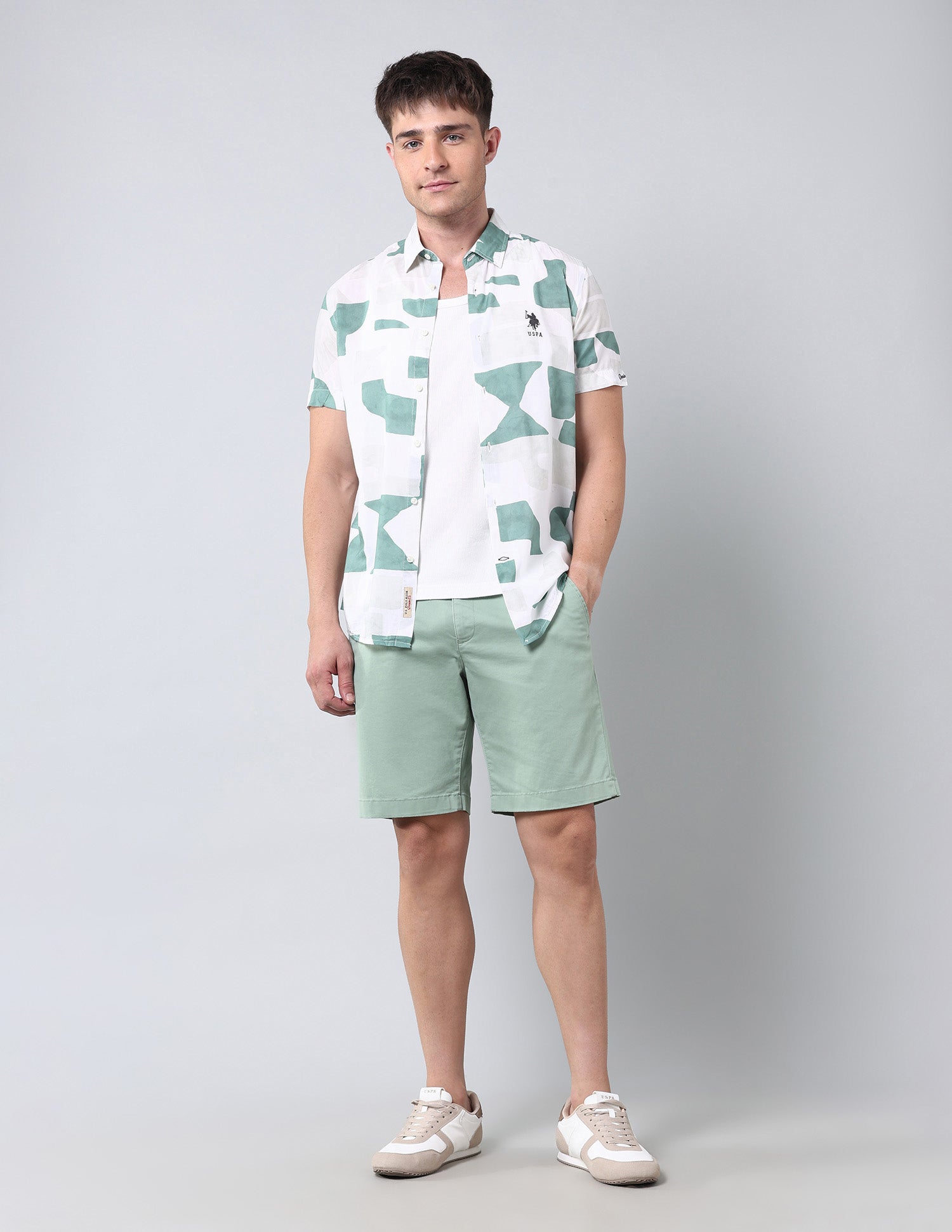Abstract Printed Regular Fit Shirt Green - U.S. Polo Assn. India | Large