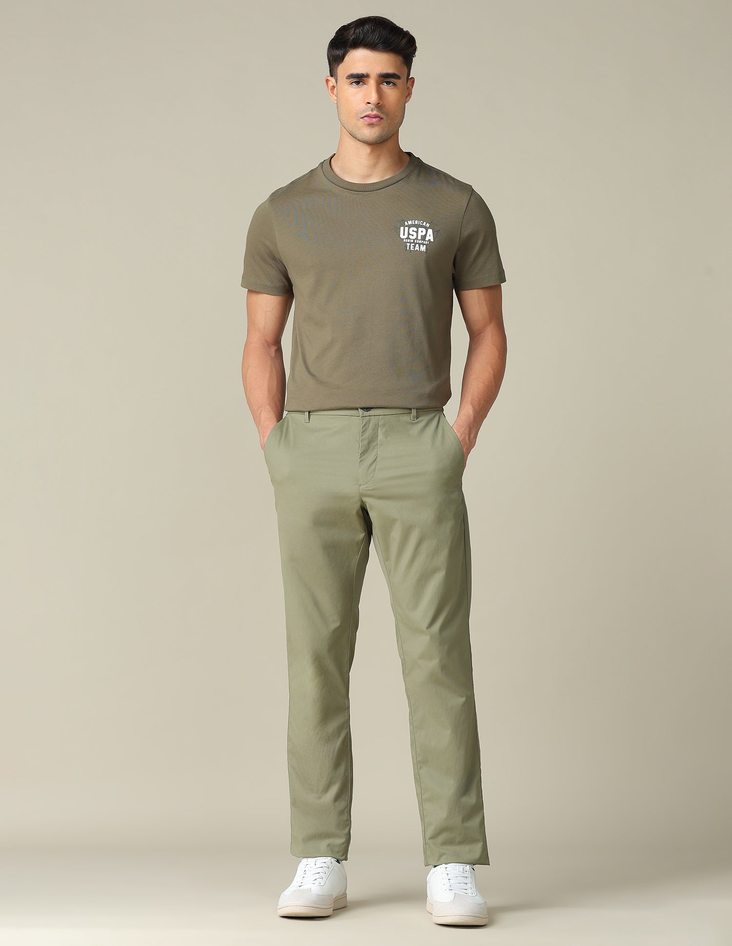 Solid Denver Slim Fit Trousers Light Olive - U.S. POLO ASSN. | Large