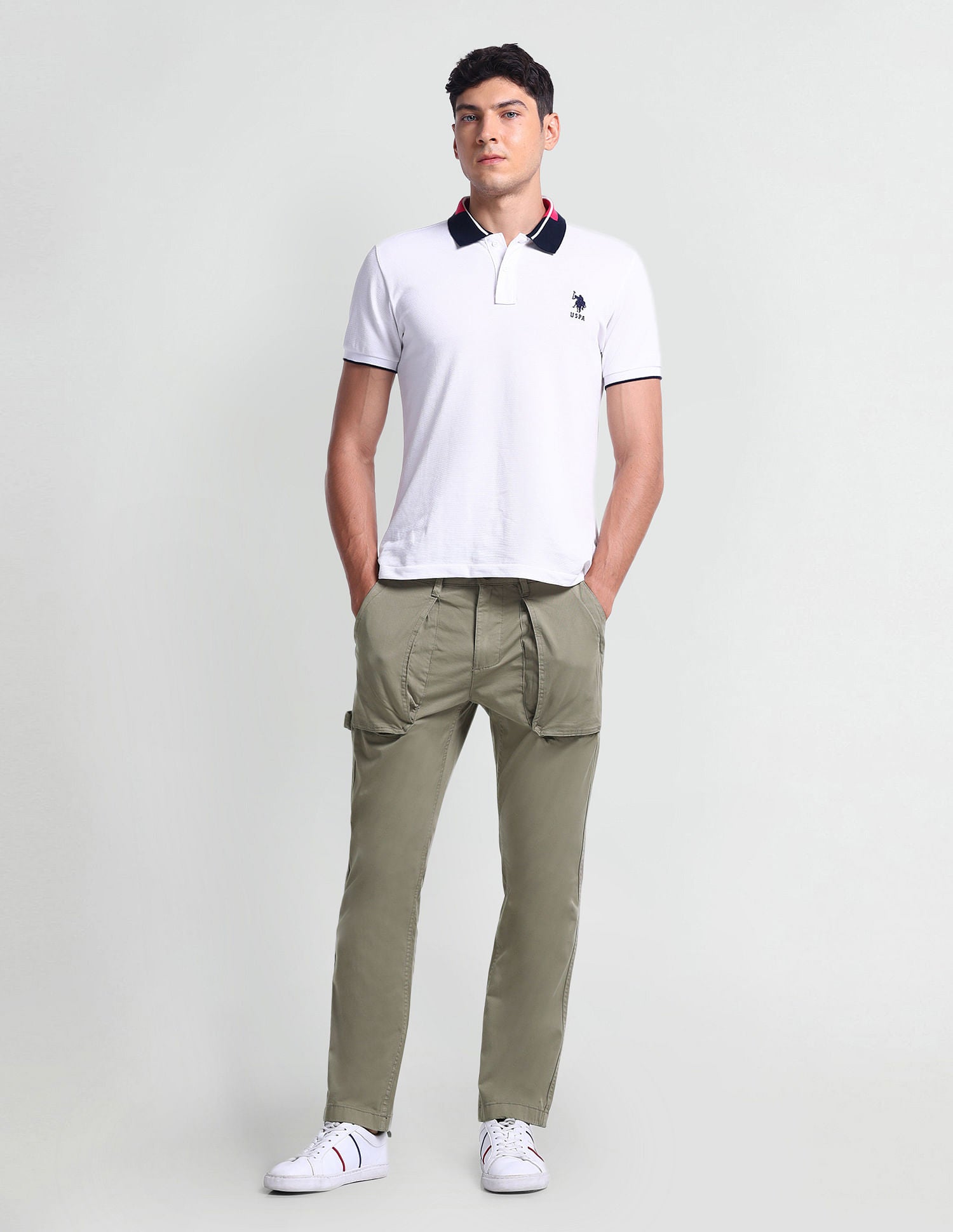 Slim Tapered Twill Trousers Olive - U.S. Polo Assn. India | Large