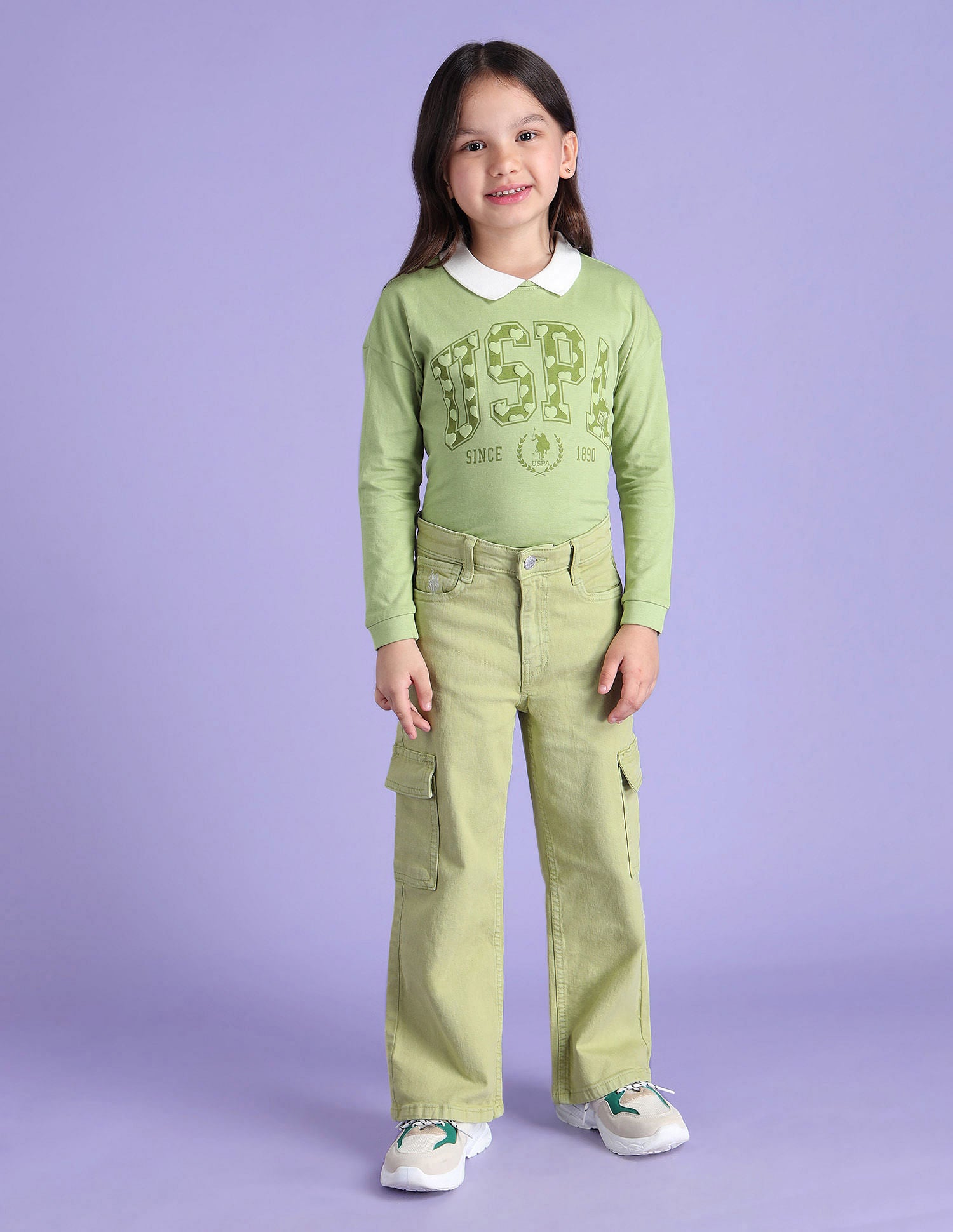 Girls Mid Rise Cargo Jeans Sage Green - U.S. POLO ASSN. | Large