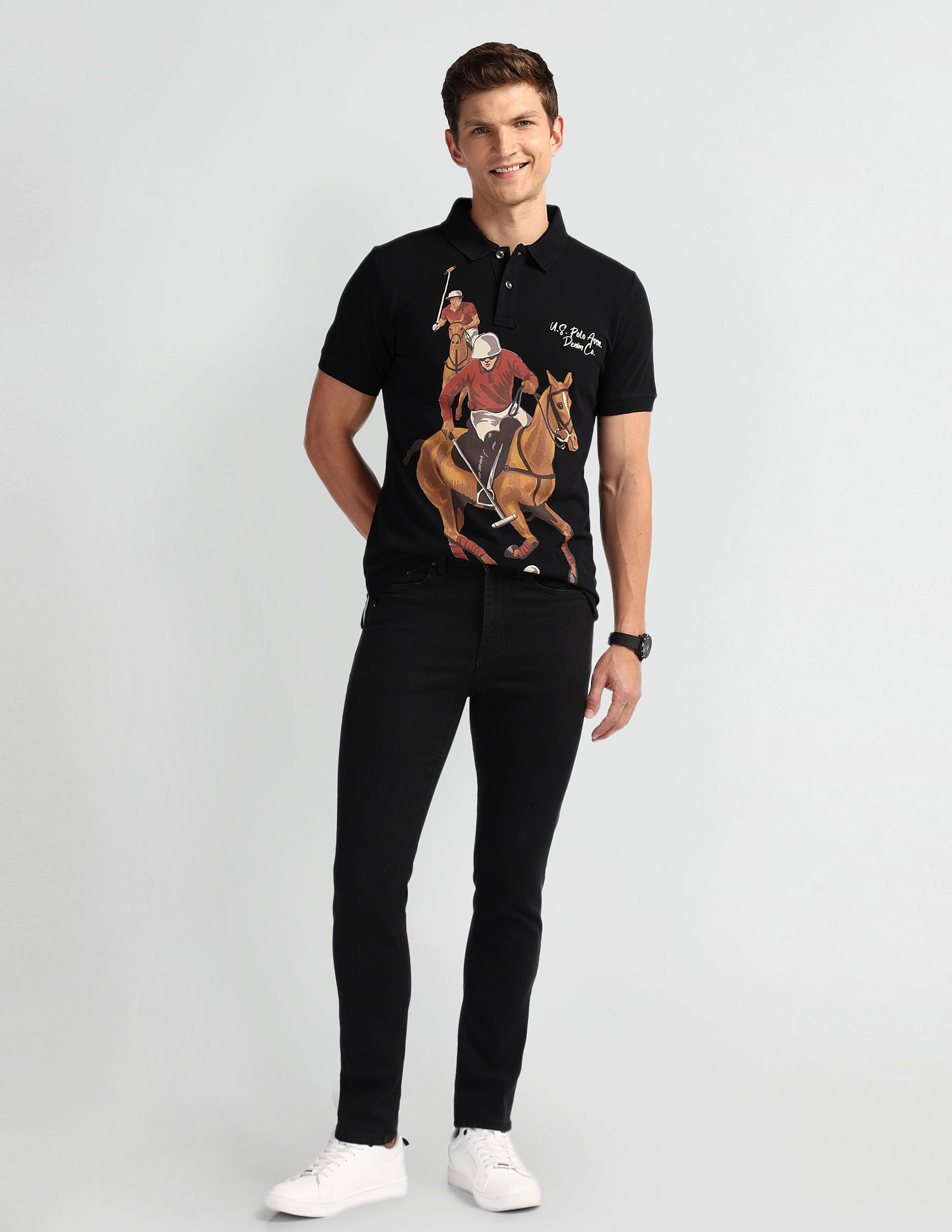 Graphic Print Muscle Fit Polo Shirt Black - U.S. POLO ASSN. | Large