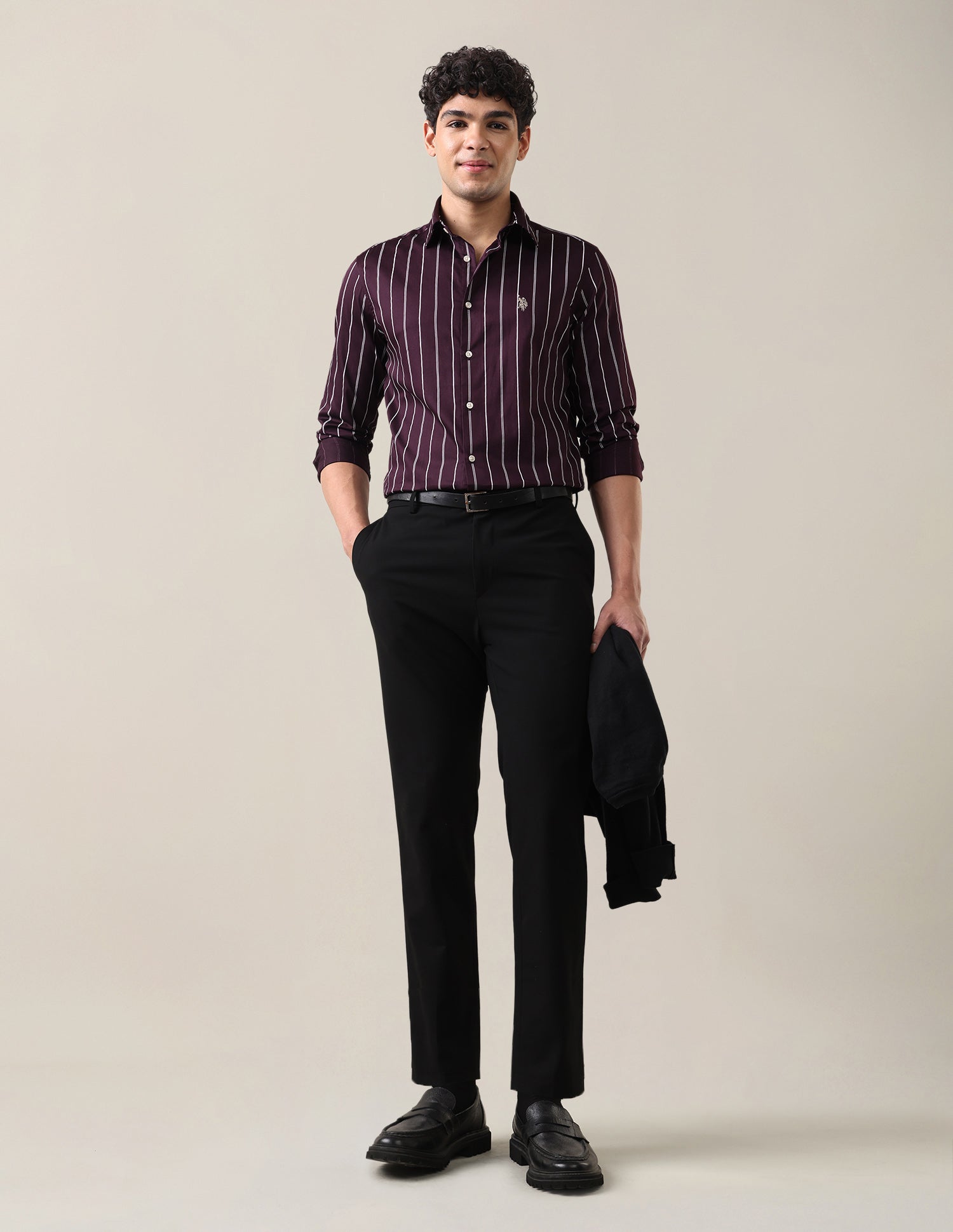 Satin Vertical Striped Shirt Dark Purple - U.S. Polo Assn. India | Large