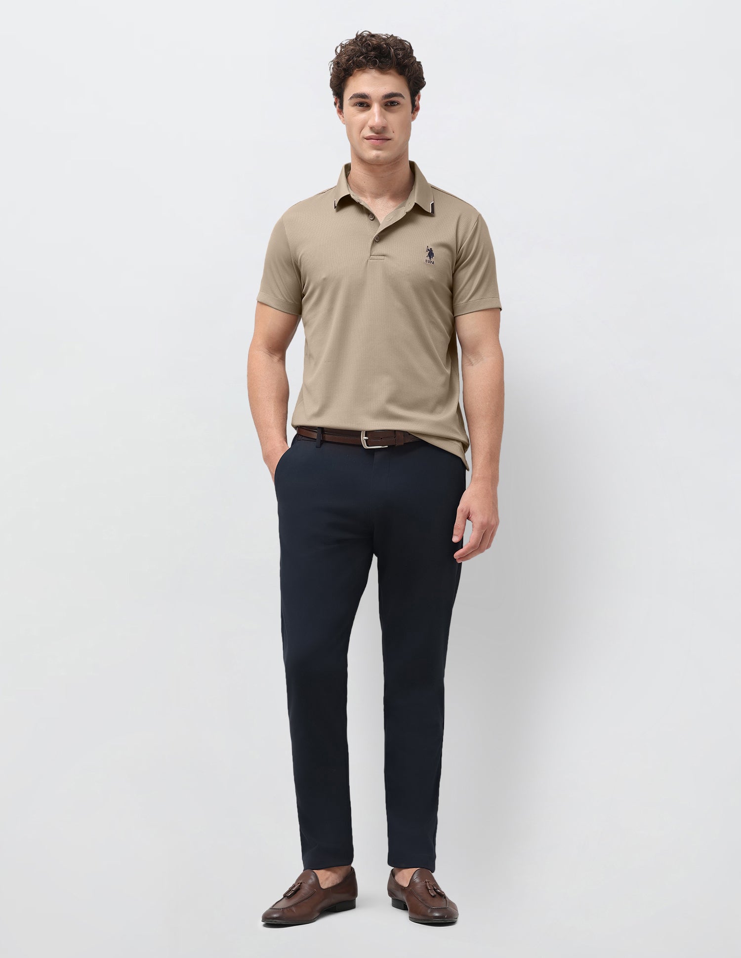 Slim Fit Solid Polo Shirt Tan - U.S. Polo Assn. India | Large