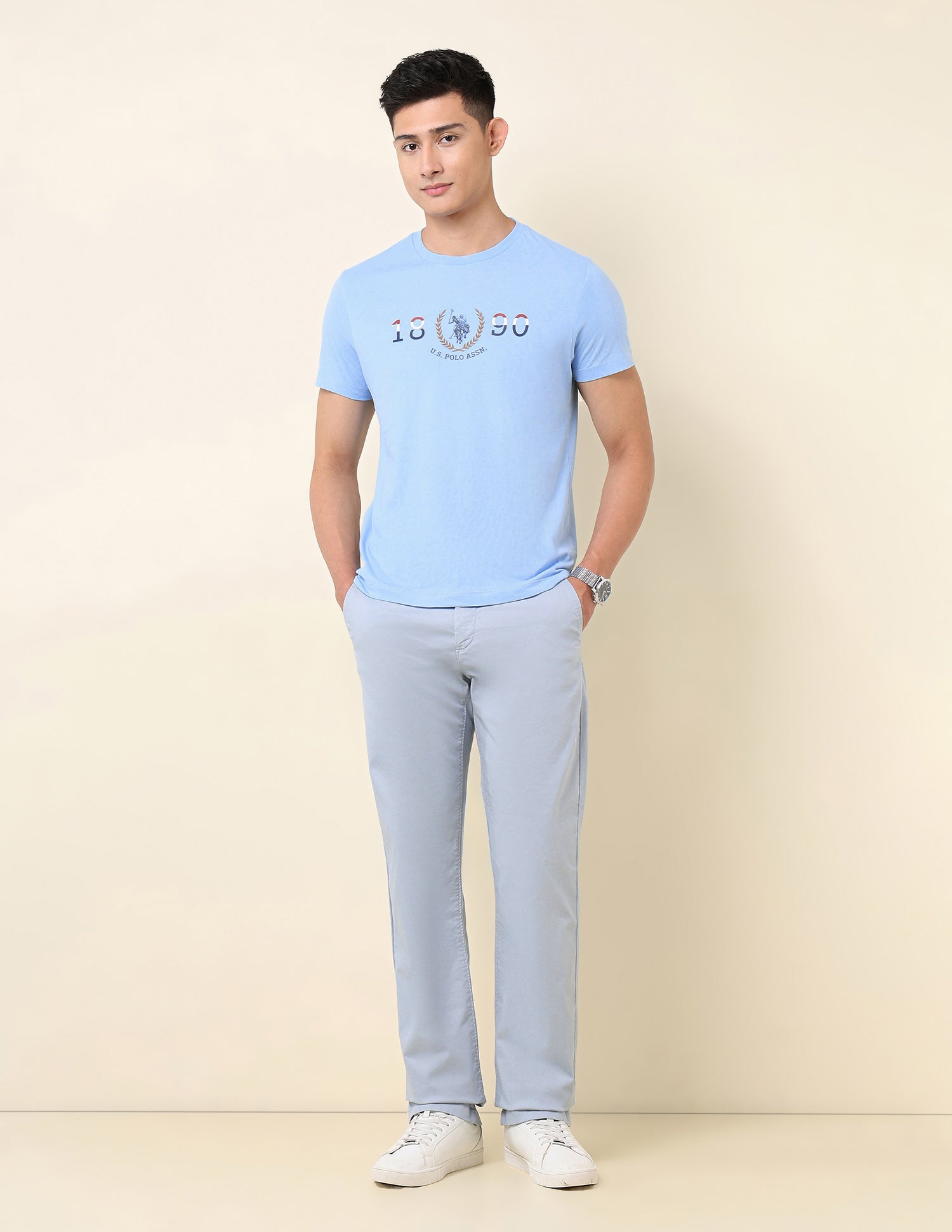 Brand Printed Pure Cotton T-Shirt Light Blue - U.S. POLO ASSN. | Large