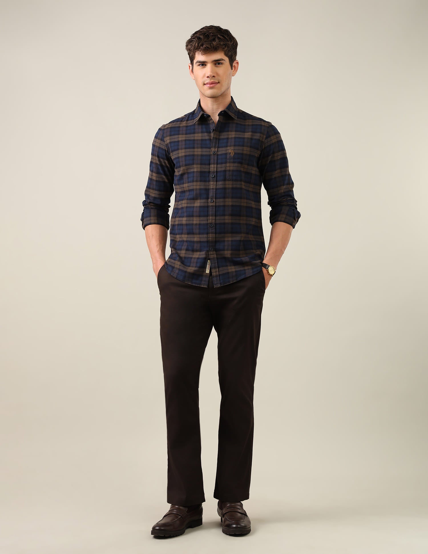 Twill Plaid Checked Shirt Brown - U.S. Polo Assn. India | Large