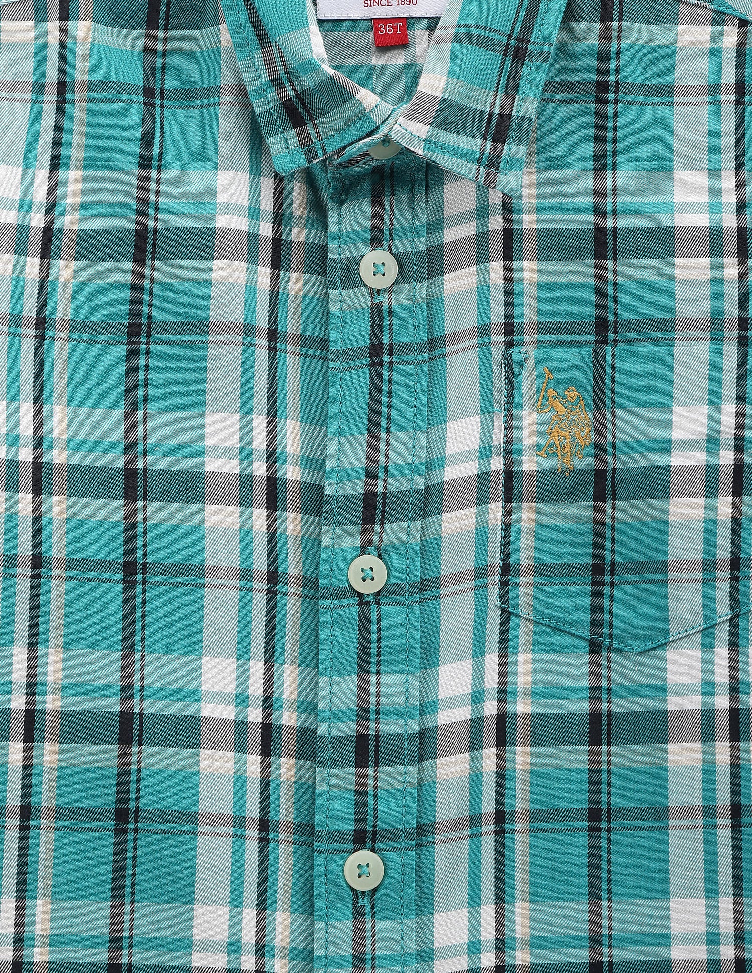 Boys Tartan Check Twill Shirt Aqua - U.S. POLO ASSN. | Large