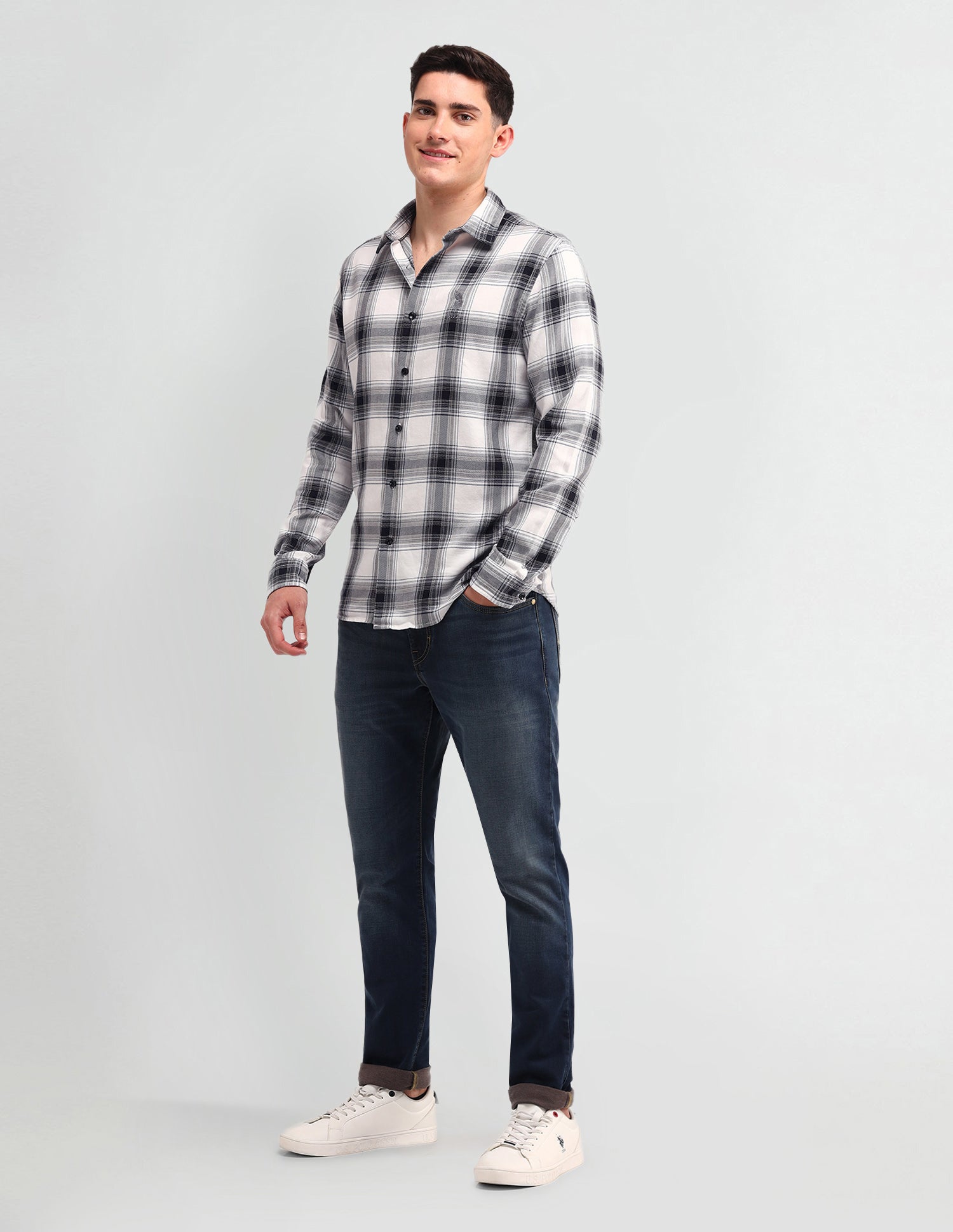 Tartan Checked Slim Fit Shirt Black - U.S. Polo Assn. India | Large