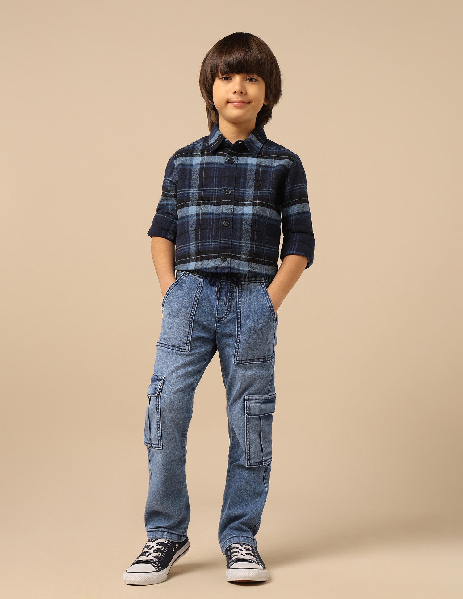 Boys Stone Washed Regular Fit Cargo Jeans Light Blue - U.S. POLO ASSN. | Large