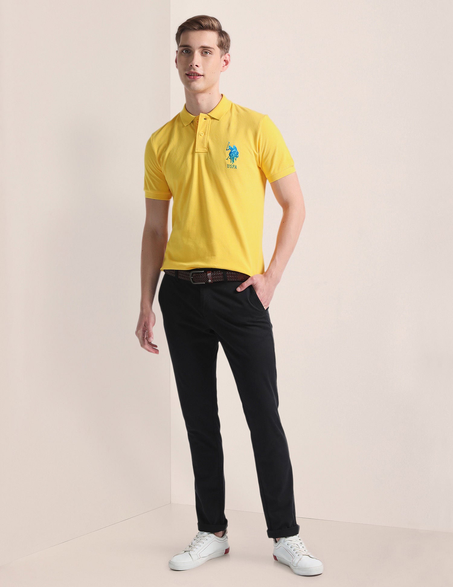 Solid Logo Polo Shirt Yellow - U.S. Polo Assn. India | Large