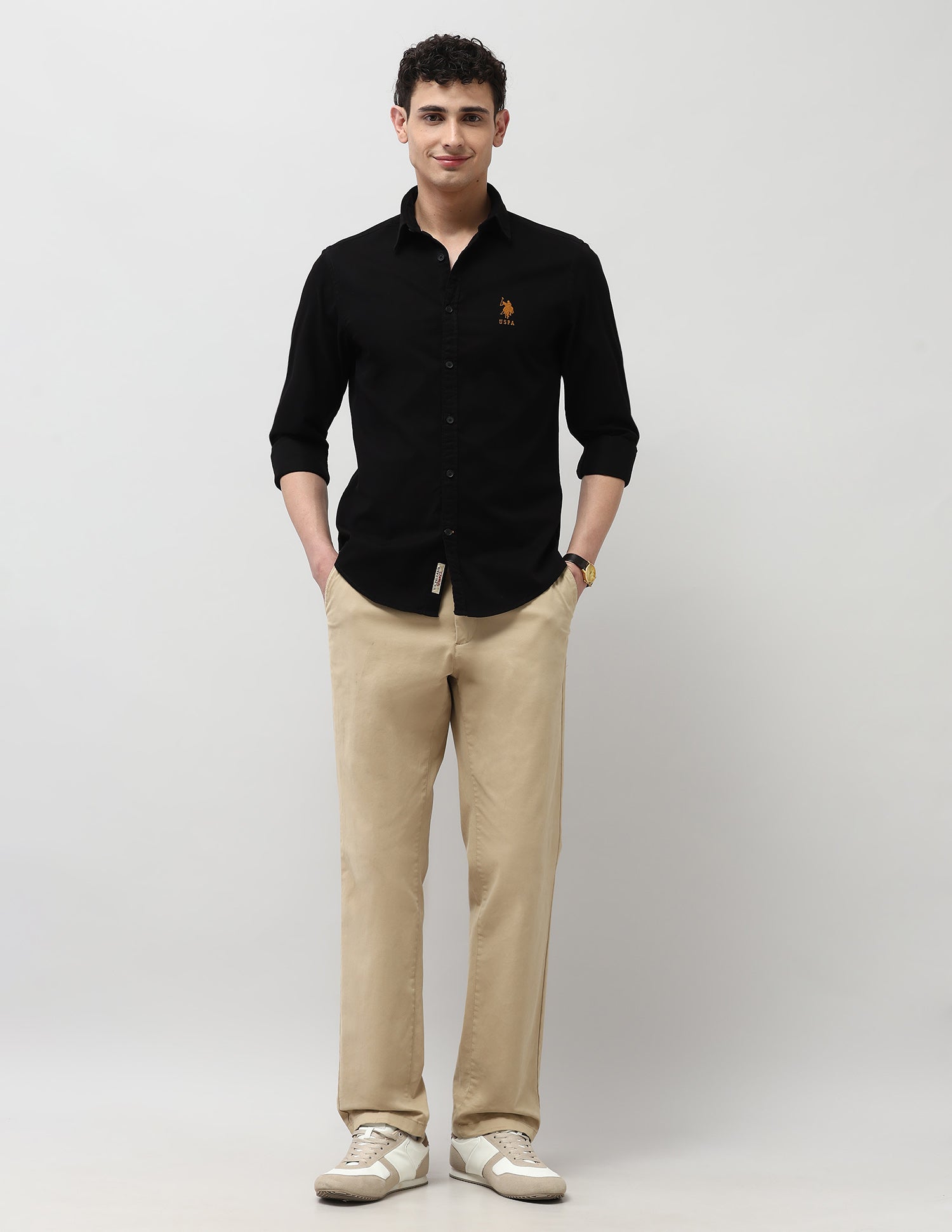 Twill Pure Cotton Shirt Black - U.S. Polo Assn. India | Large