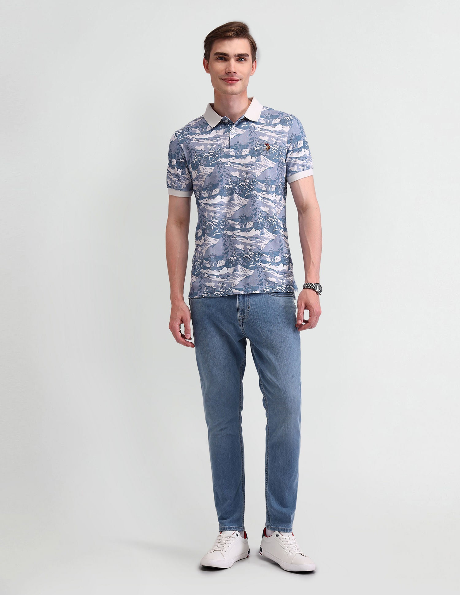 Slim Fit Graphic Printed Polo Shirt Blue - U.S. Polo Assn. India | Large