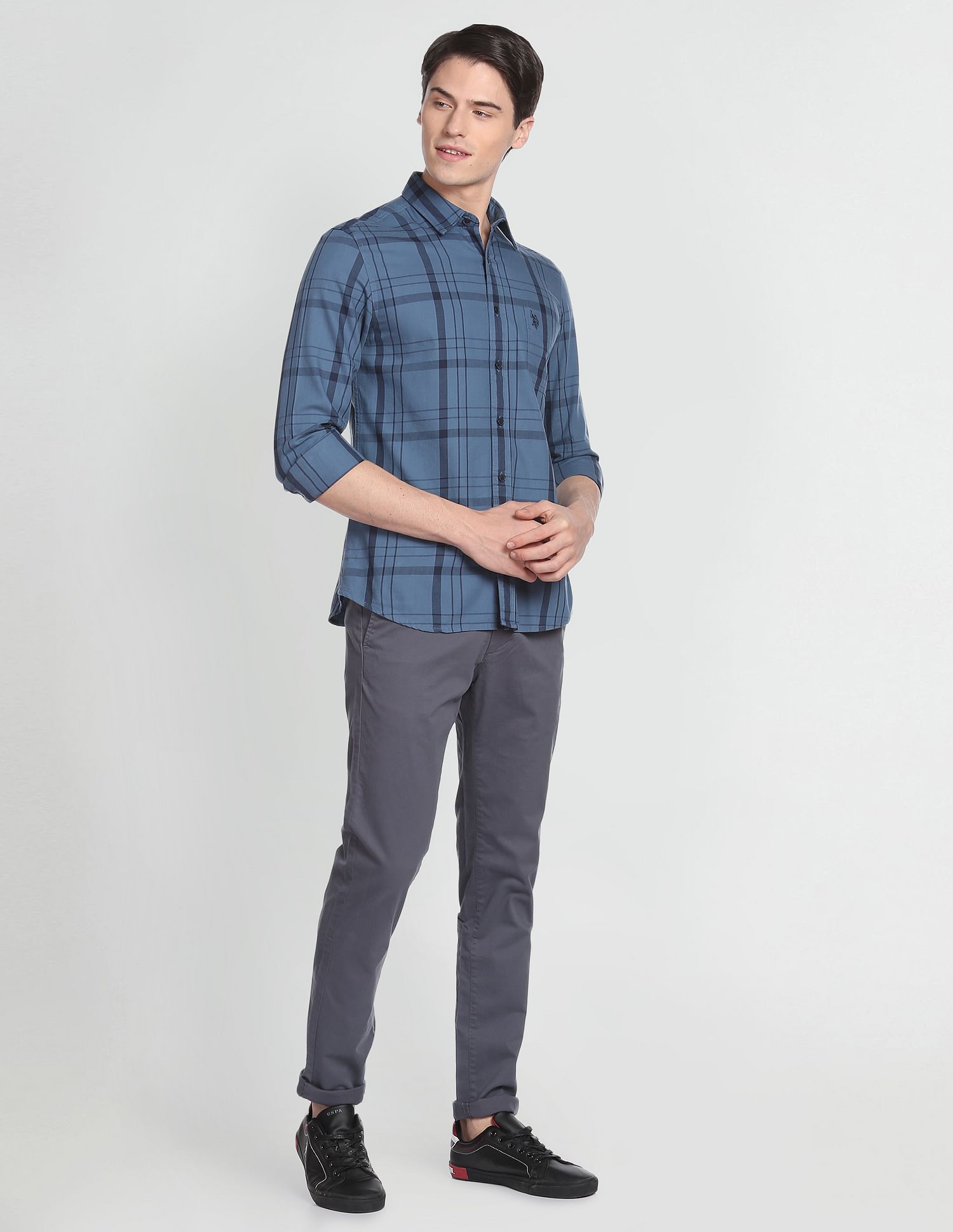 Tartan Check Cotton Twill Formal Shirt Blue - U.S. POLO ASSN. | Large