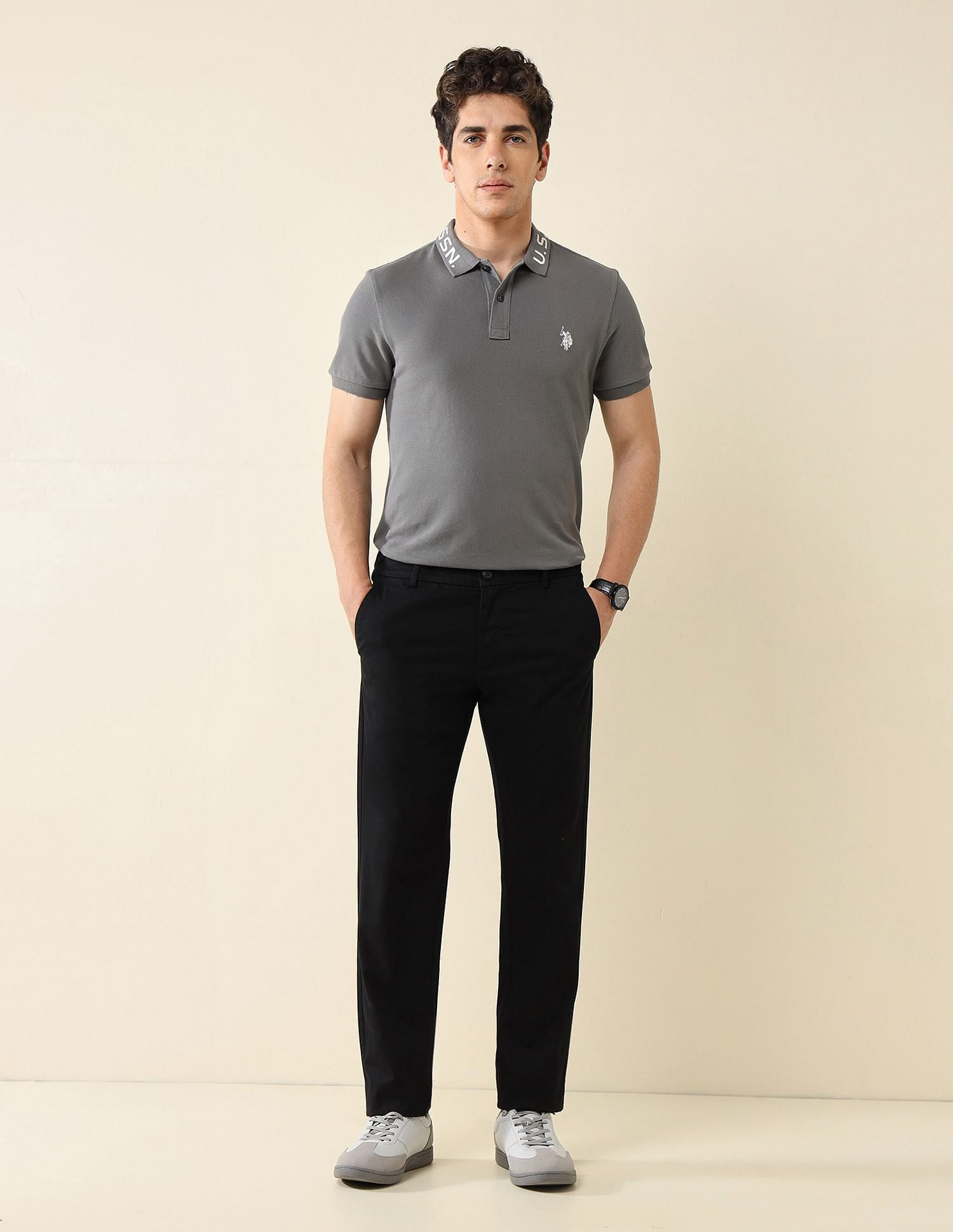 Elasticized Waist Slim Fit Trousers Black - U.S. POLO ASSN. | Large