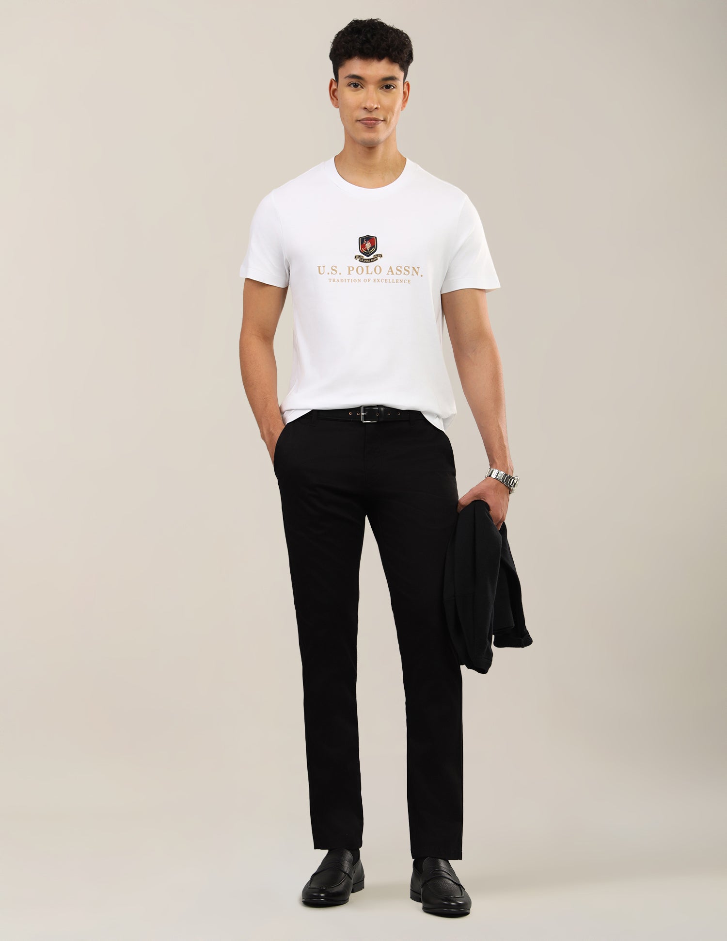 Denver Slim Fit Dobby Trousers Black - U.S. Polo Assn. India | Large