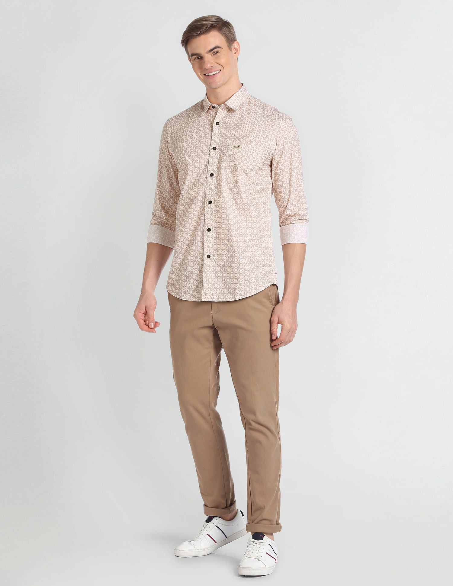 Cutaway Collar Geometric Print Shirt Mustard - U.S. Polo Assn. India | Large