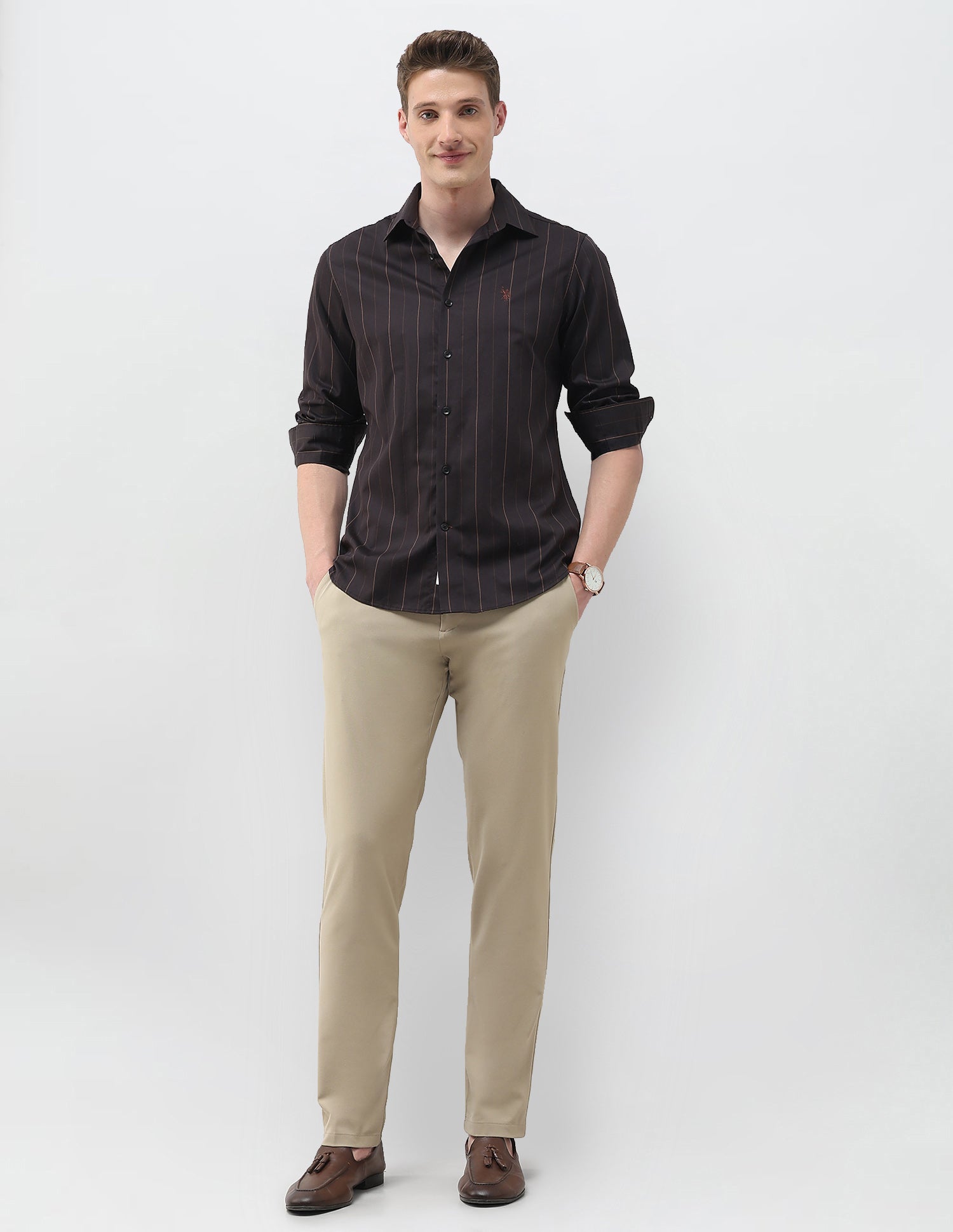 Satin Vertical Striped Shirt Choco - U.S. Polo Assn. India | Large