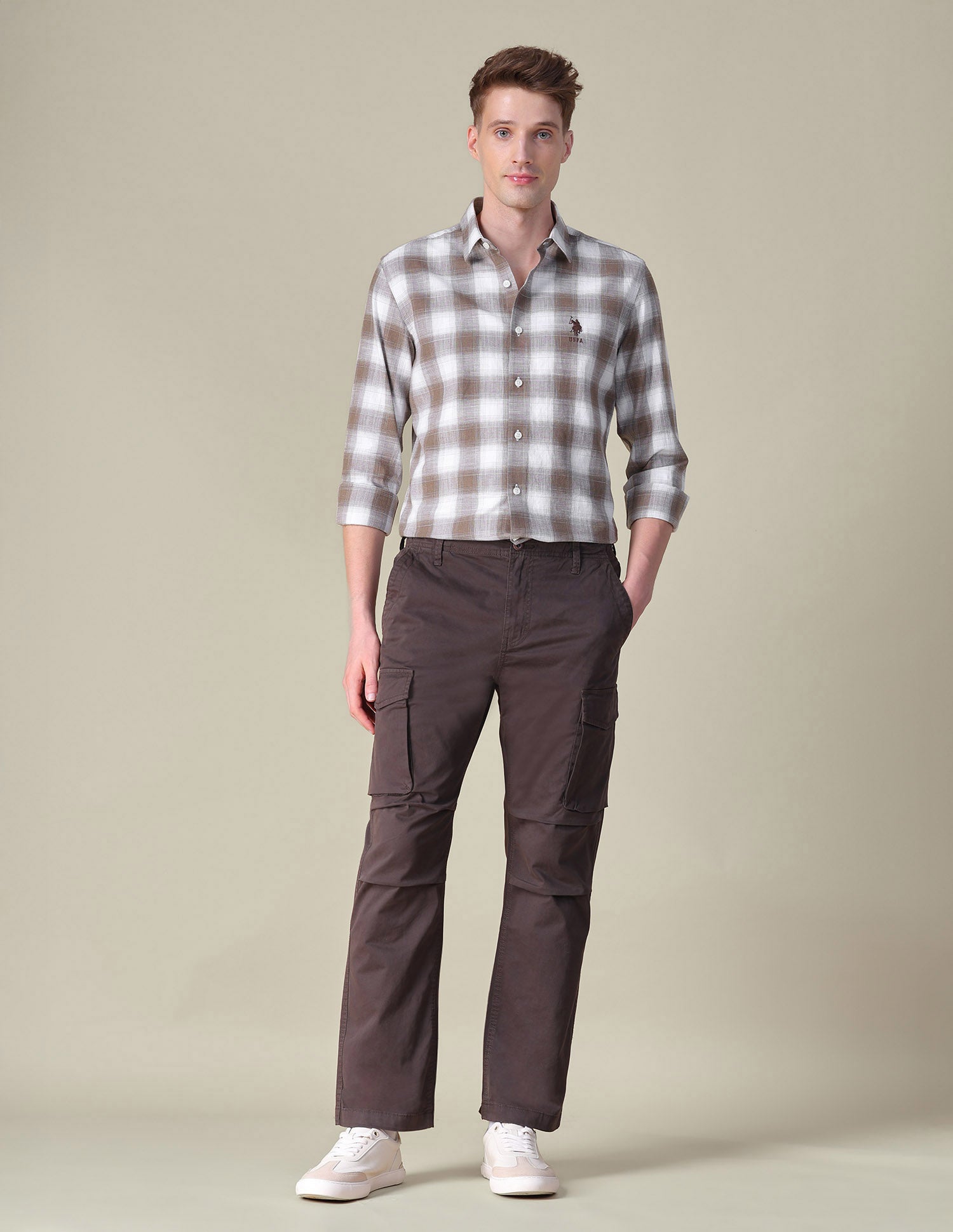 Tartan Checked Dobby Shirt Light Brown - U.S. POLO ASSN. | Large