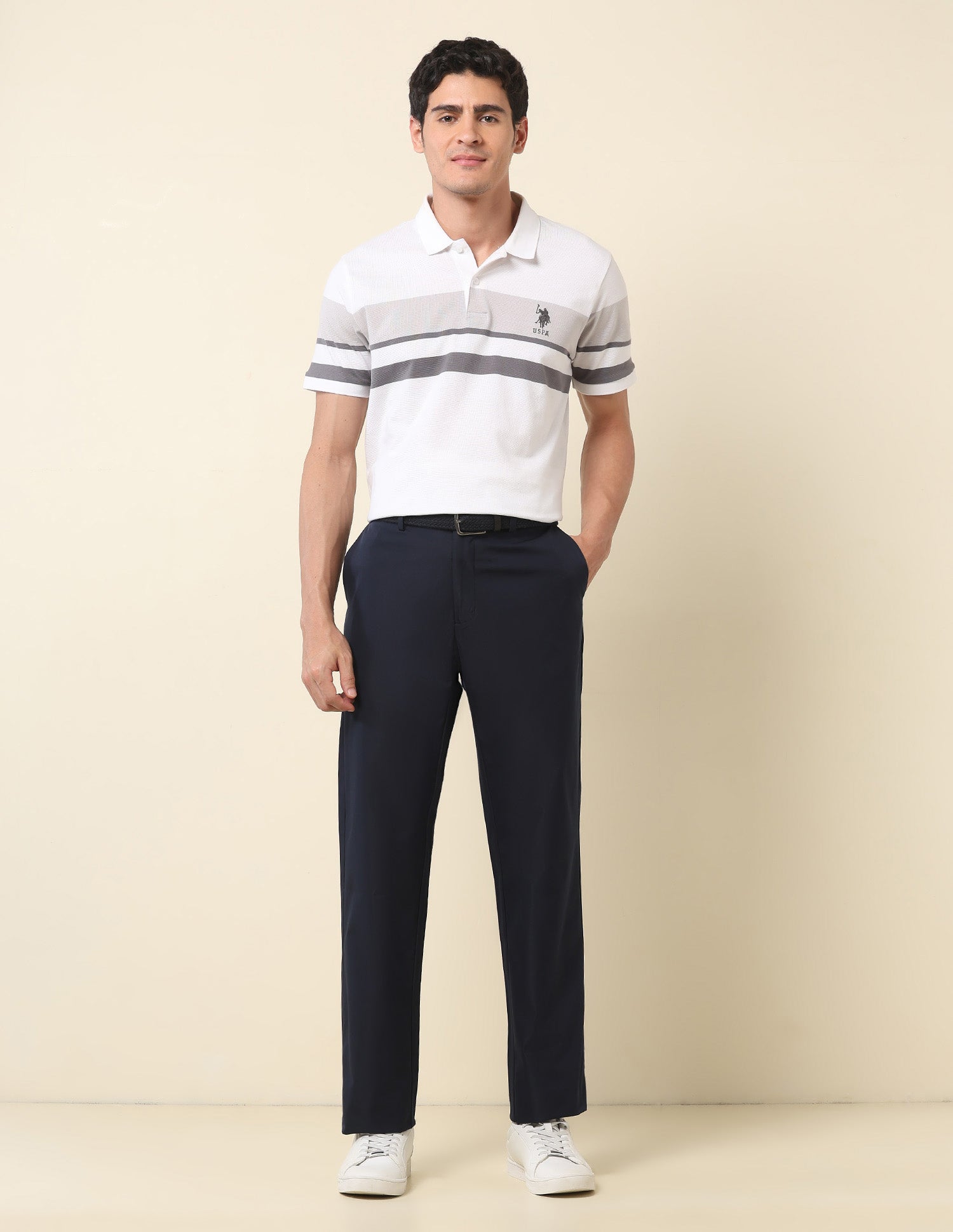 Riley Straight Fit Twill Trousers Navy - U.S. Polo Assn. India | Large