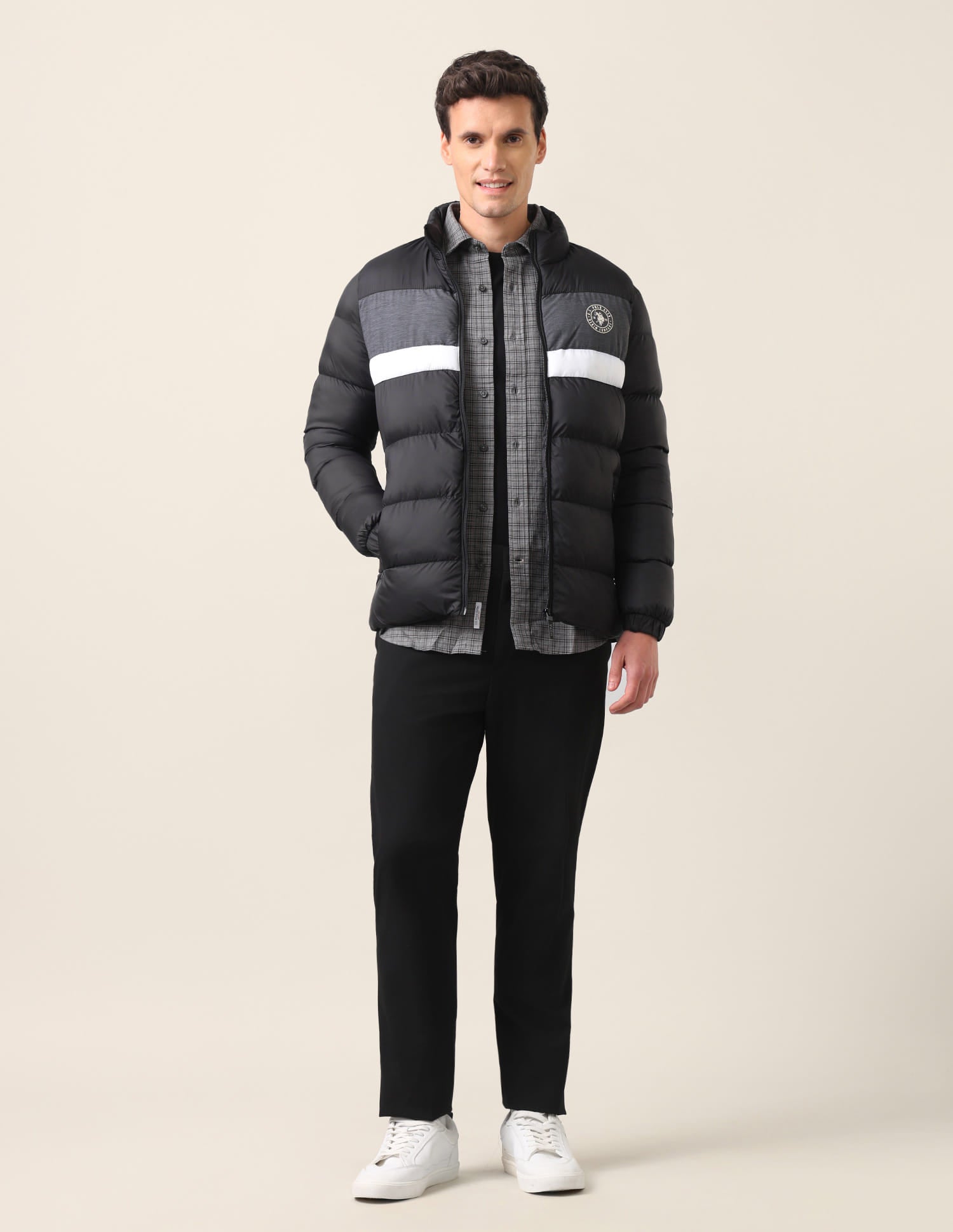 High Neck Colour Block Puffer Jacket Black - U.S. Polo Assn. India | Large