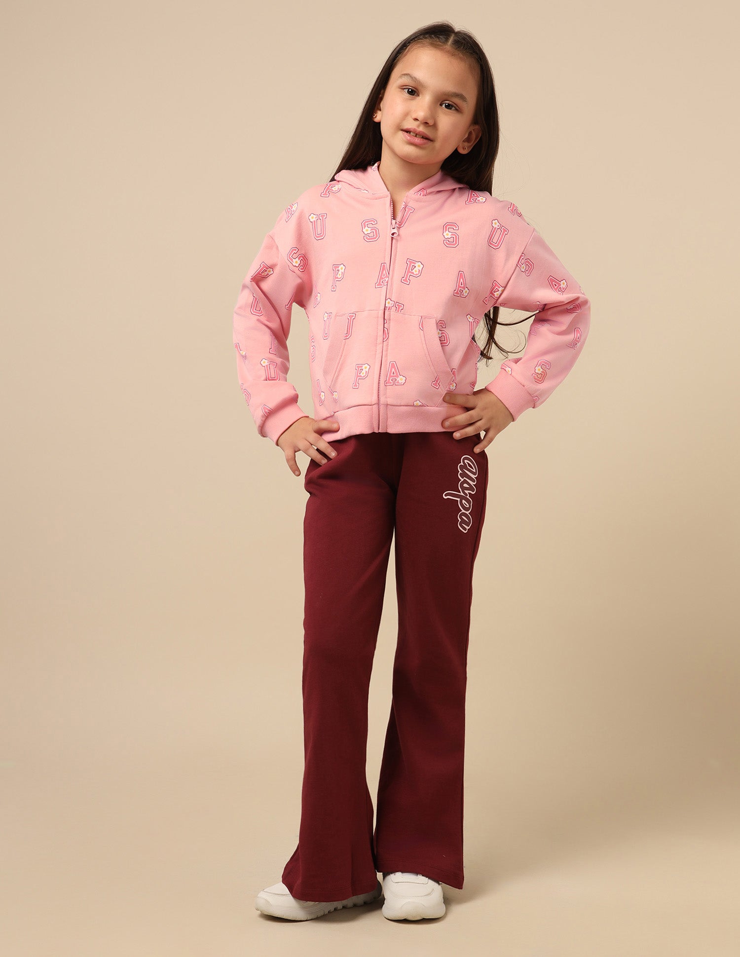 Girls Brand Printed Comfort Fit Sweatshirt Pink - U.S. POLO ASSN. | Large