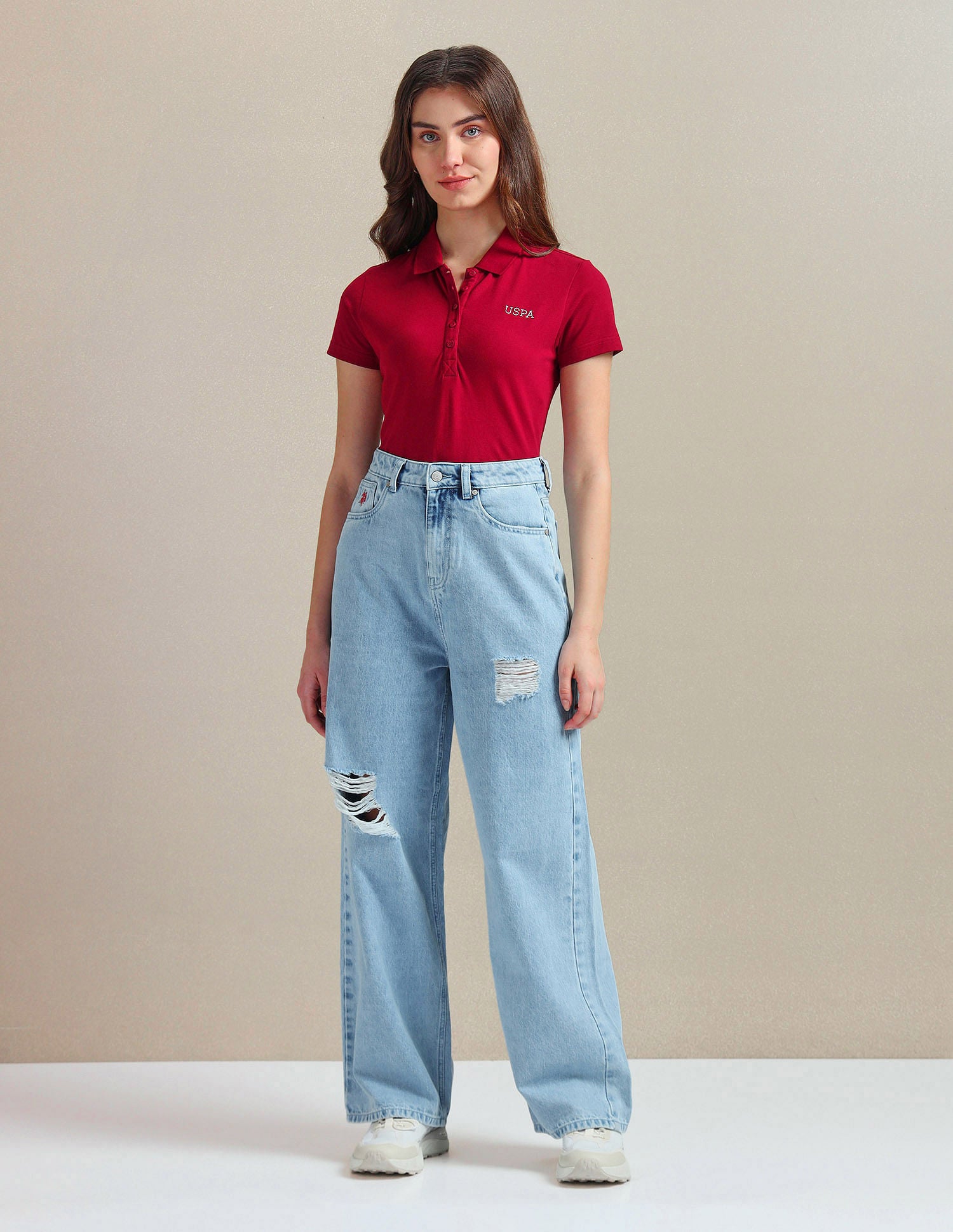 Rice Stitch Logo Polo Shirt Maroon - U.S. POLO ASSN. | Large