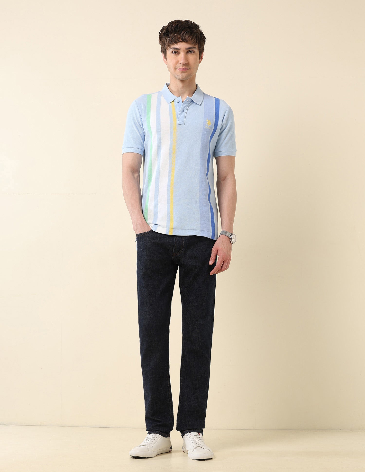 Slim Fit Summer Splash Polo Shirt Light Blue - U.S. Polo Assn. India | Large