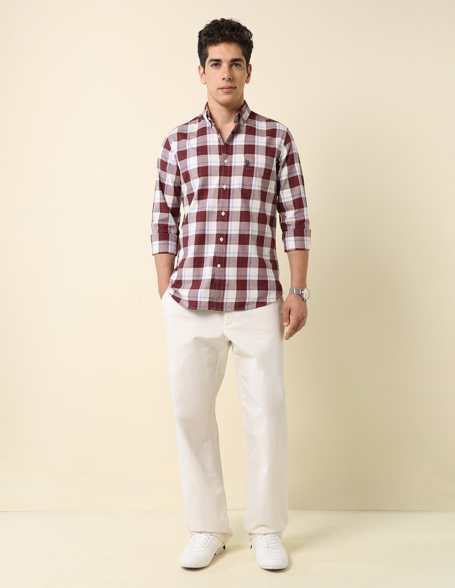 Tartan Checked Tailored Fit Shirt Ivory - U.S. POLO ASSN. | Large