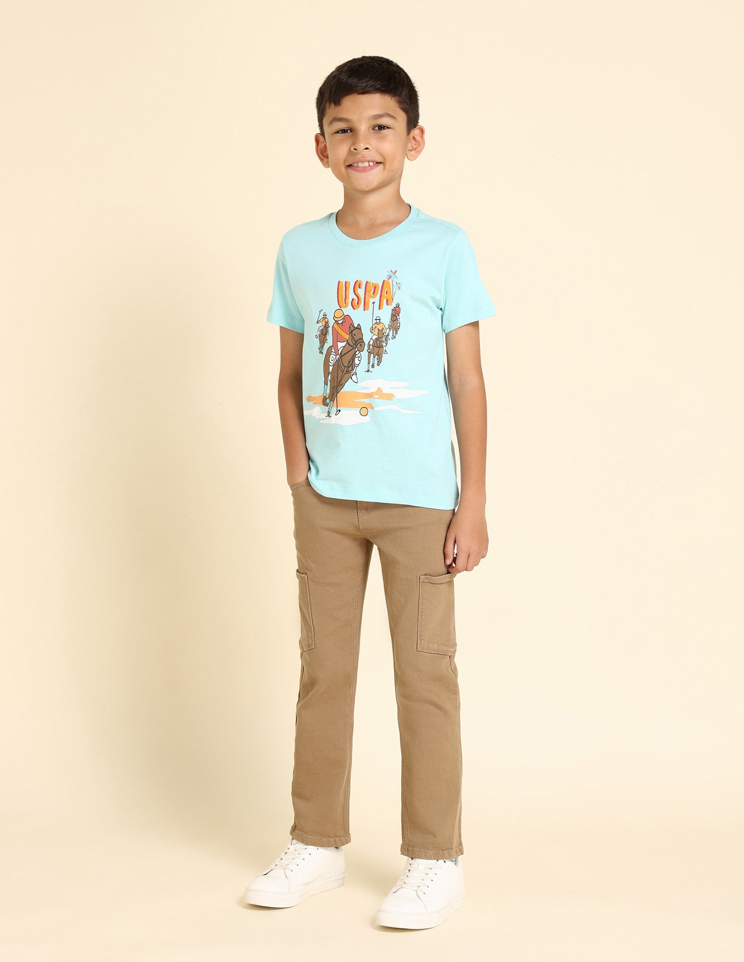 Boys Graphic Print Cotton T-Shirt Light Blue - U.S. Polo Assn. India | Large