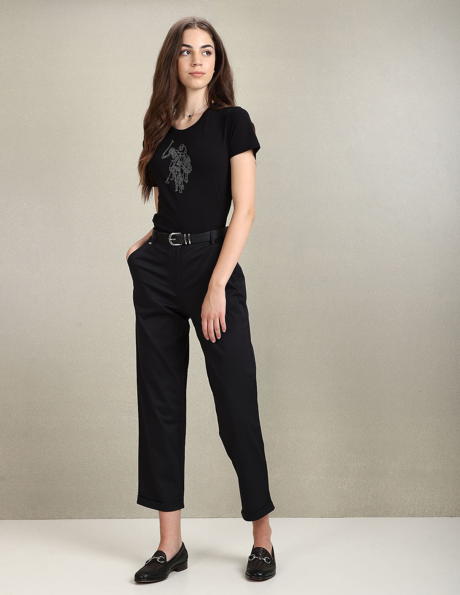 Sequin Logo Crew Neck T-Shirt Black - U.S. POLO ASSN. | Large