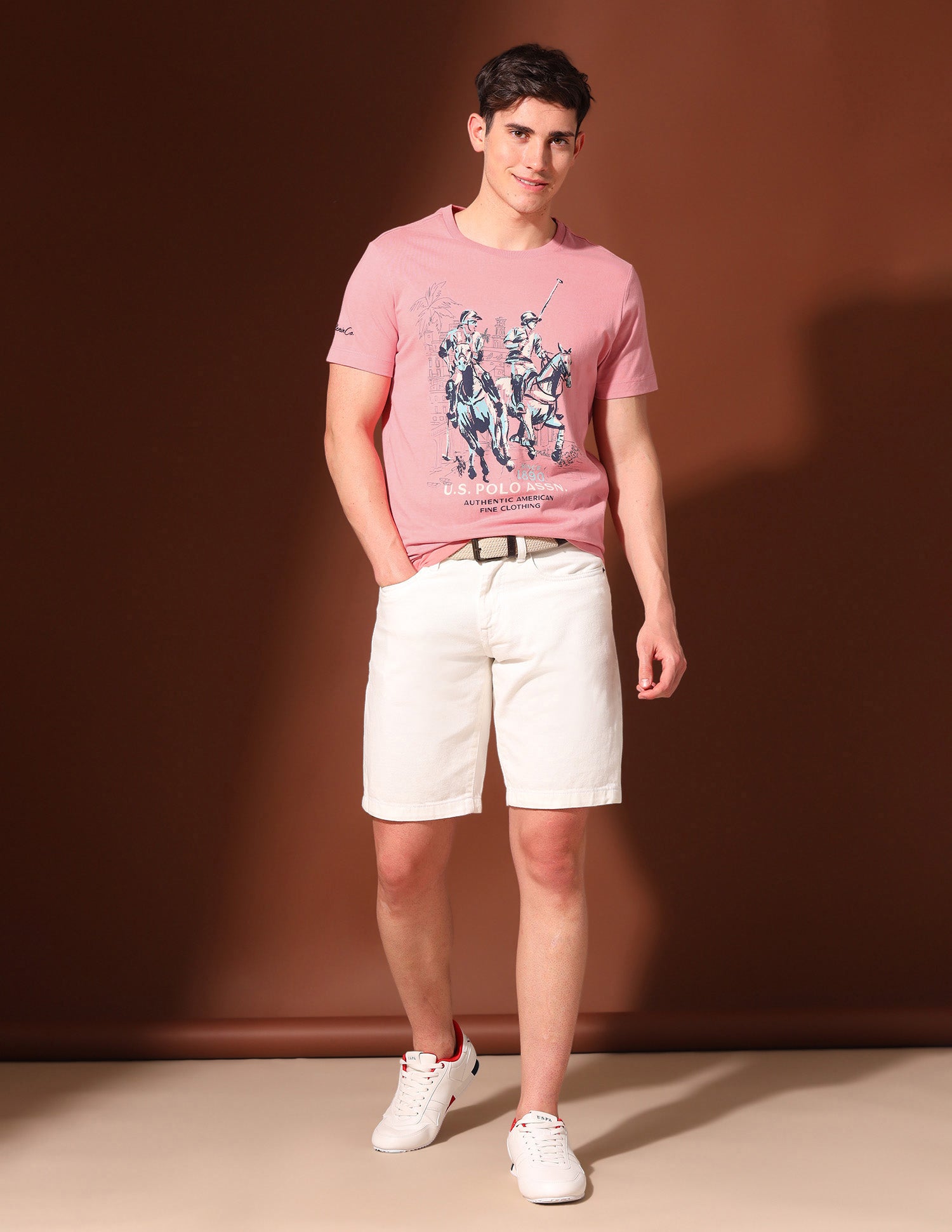 Brand Printed Pure Cotton T-Shirt Peach - U.S. Polo Assn. India | Large