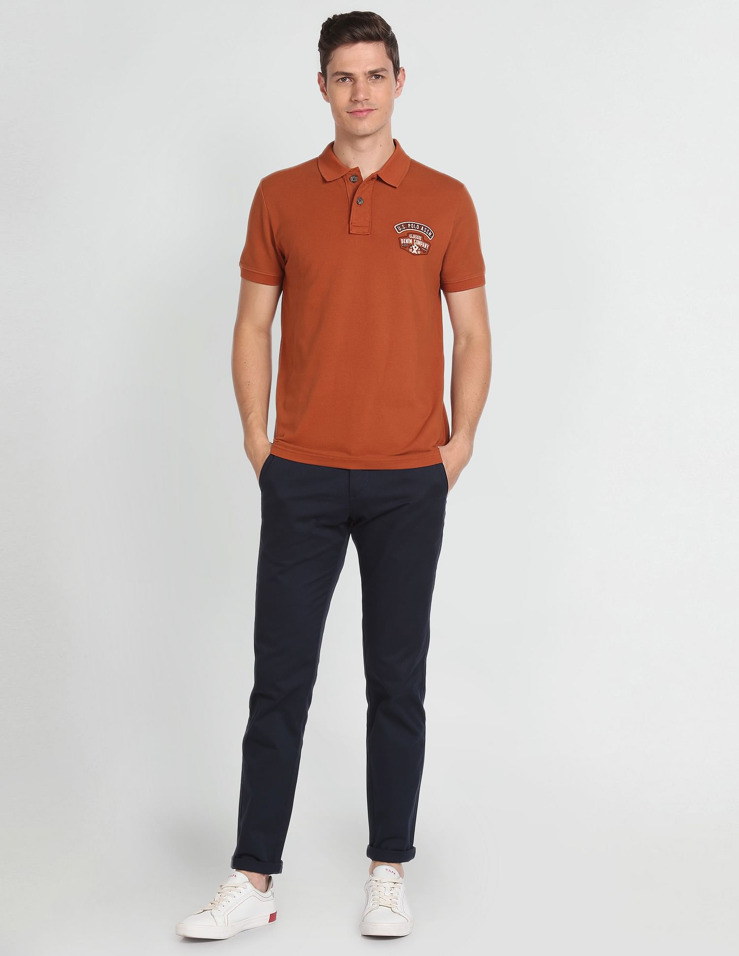 Cotton Solid Polo Shirt Light Brown - U.S. POLO ASSN. | Large