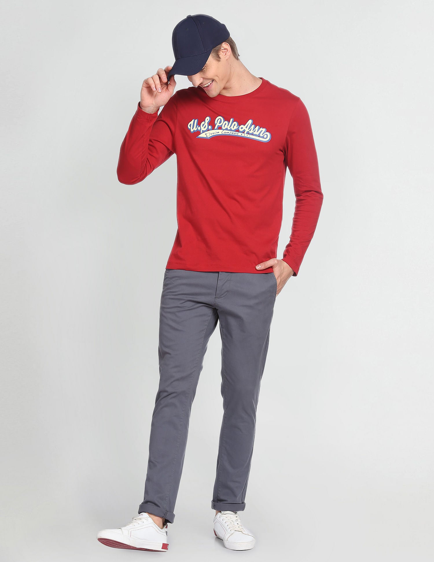 Crew Neck Long Sleeve Brand Print T-Shirt Red - U.S. Polo Assn. India | Large