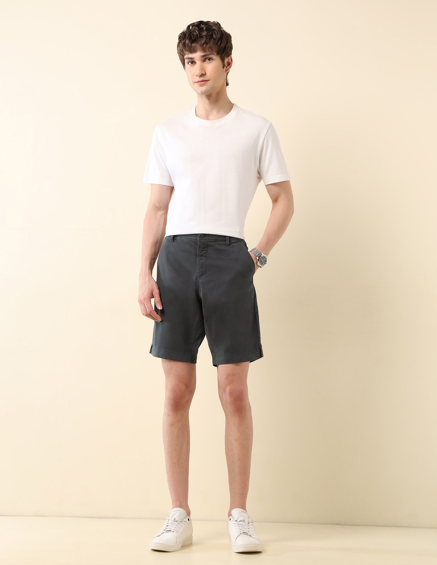 Slim Fit Solid Chino Shorts Dark Grey - U.S. Polo Assn. India | Large