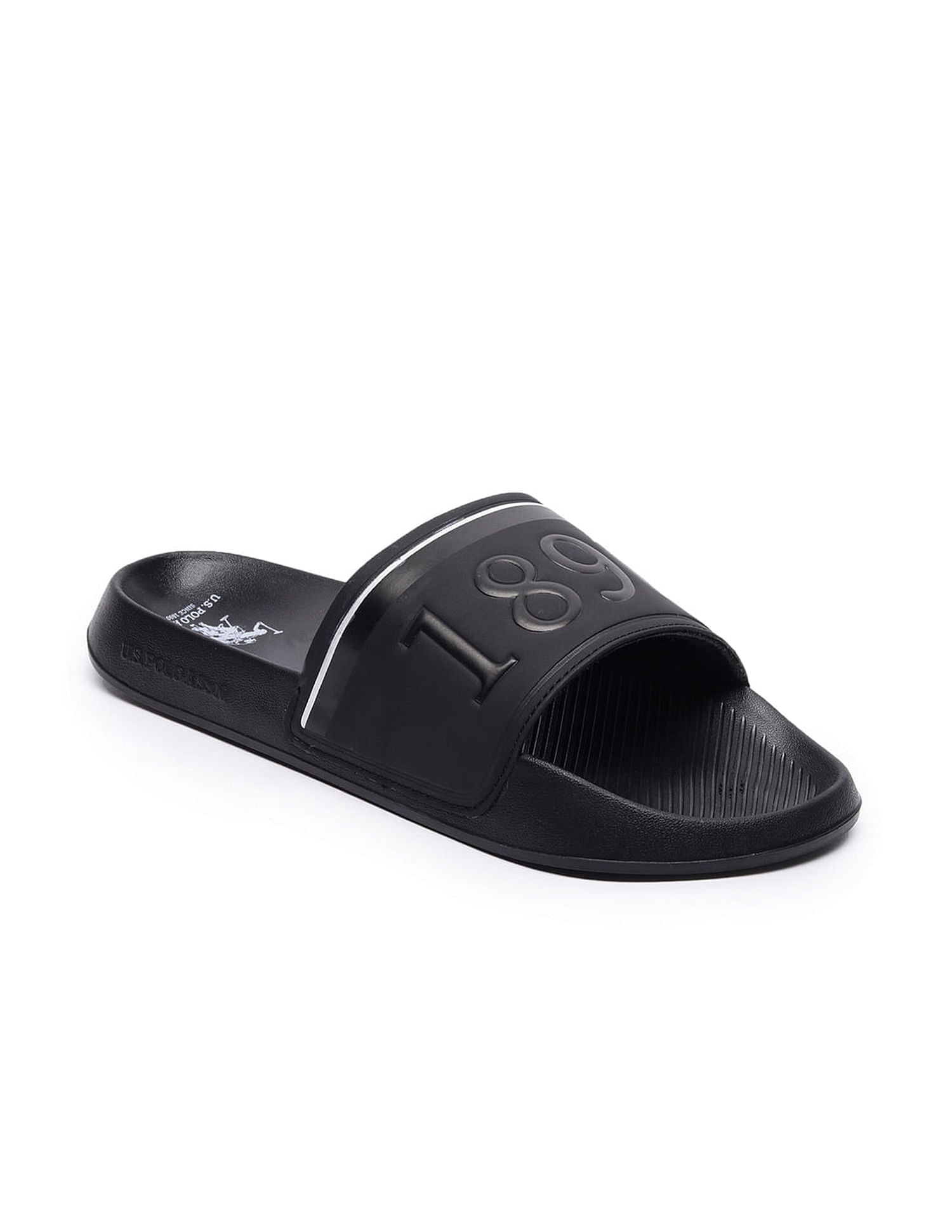 Men Brand Print Open Toe Raffer 7.0 Slides Black - U.S. Polo Assn. India | Large