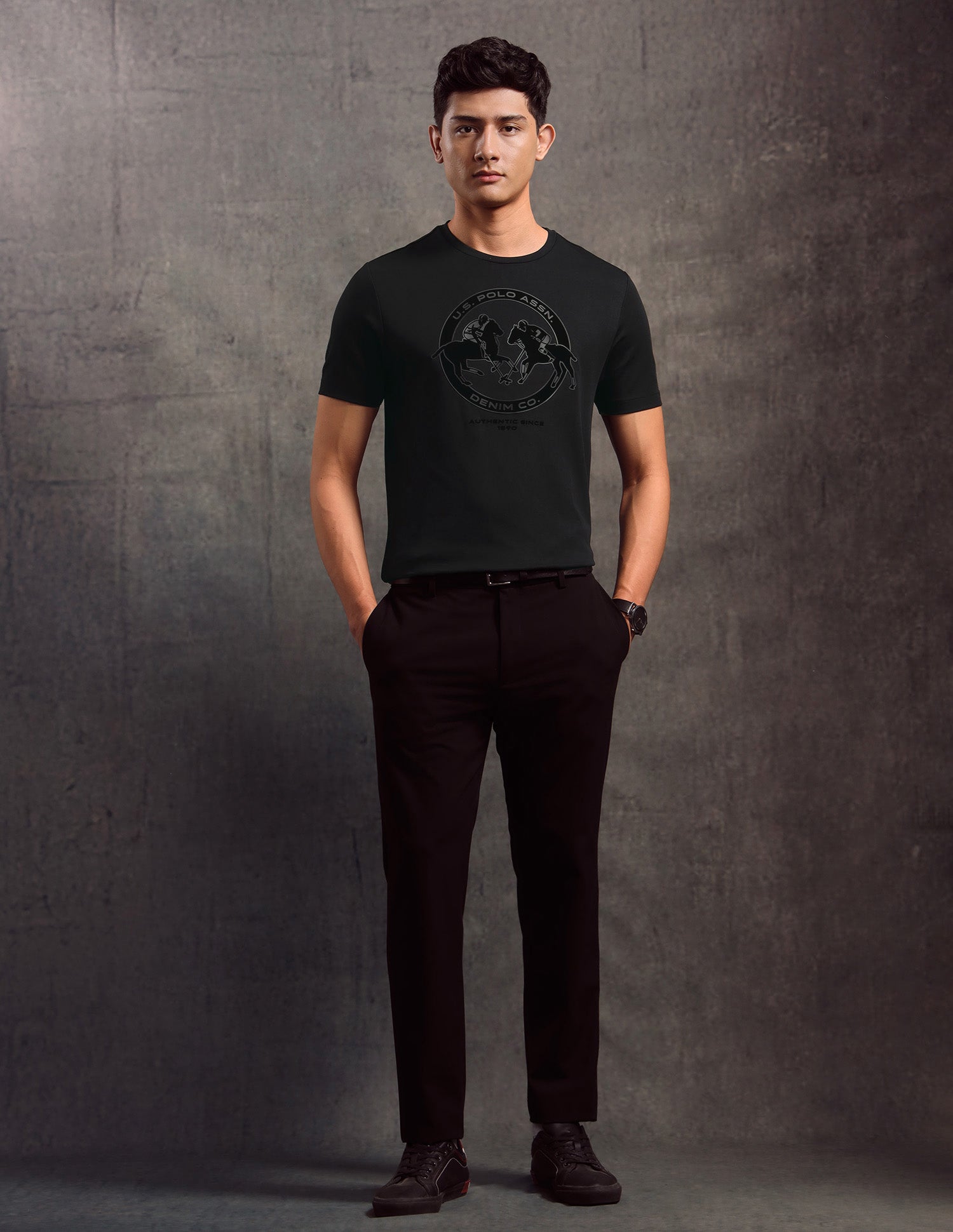 Brand Embossed Regular Fit T-shirt Black - U.S. Polo Assn. India | Large