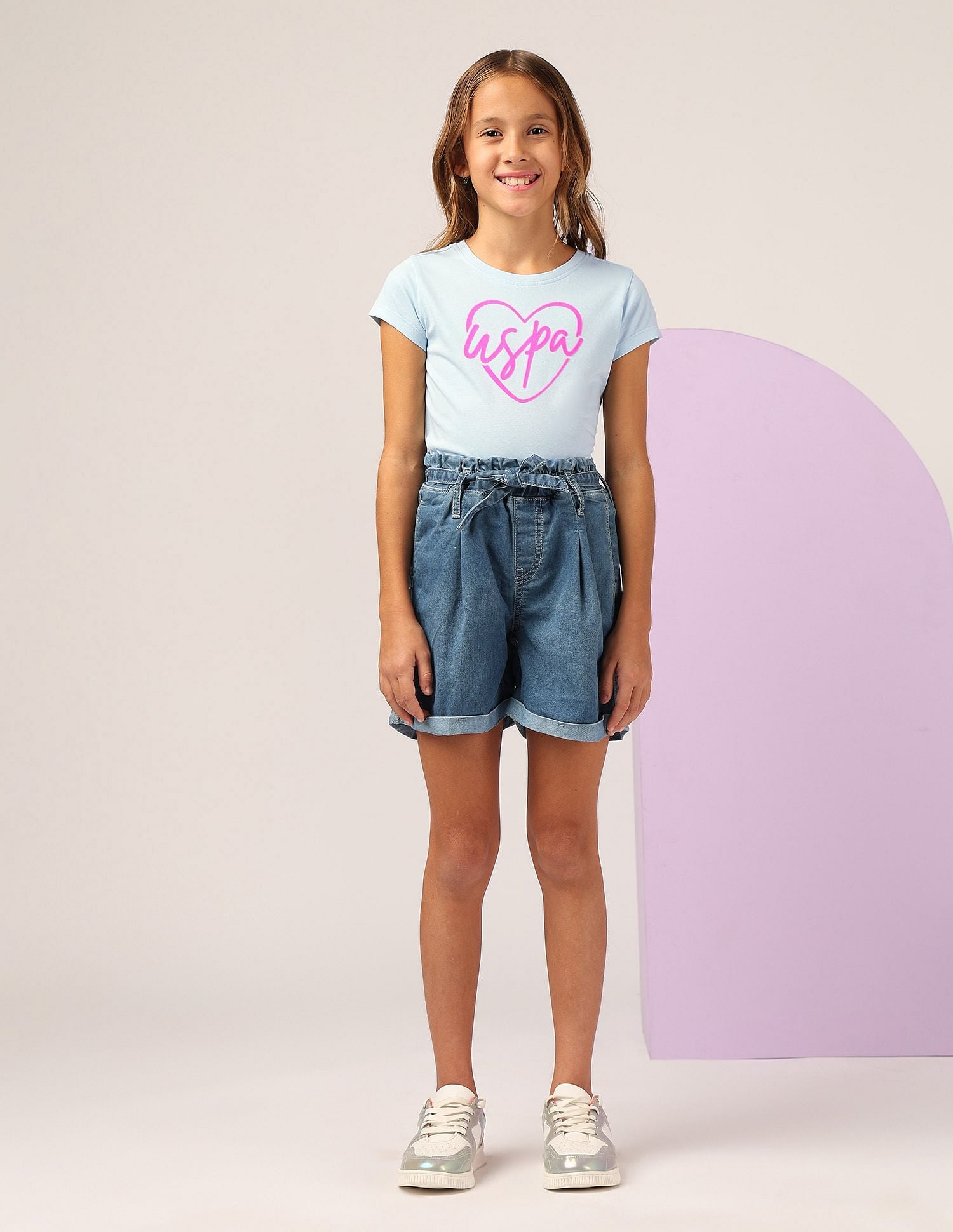 Girls Flock Print Regular Fit T-Shirt Light Blue - U.S. POLO ASSN. | Large