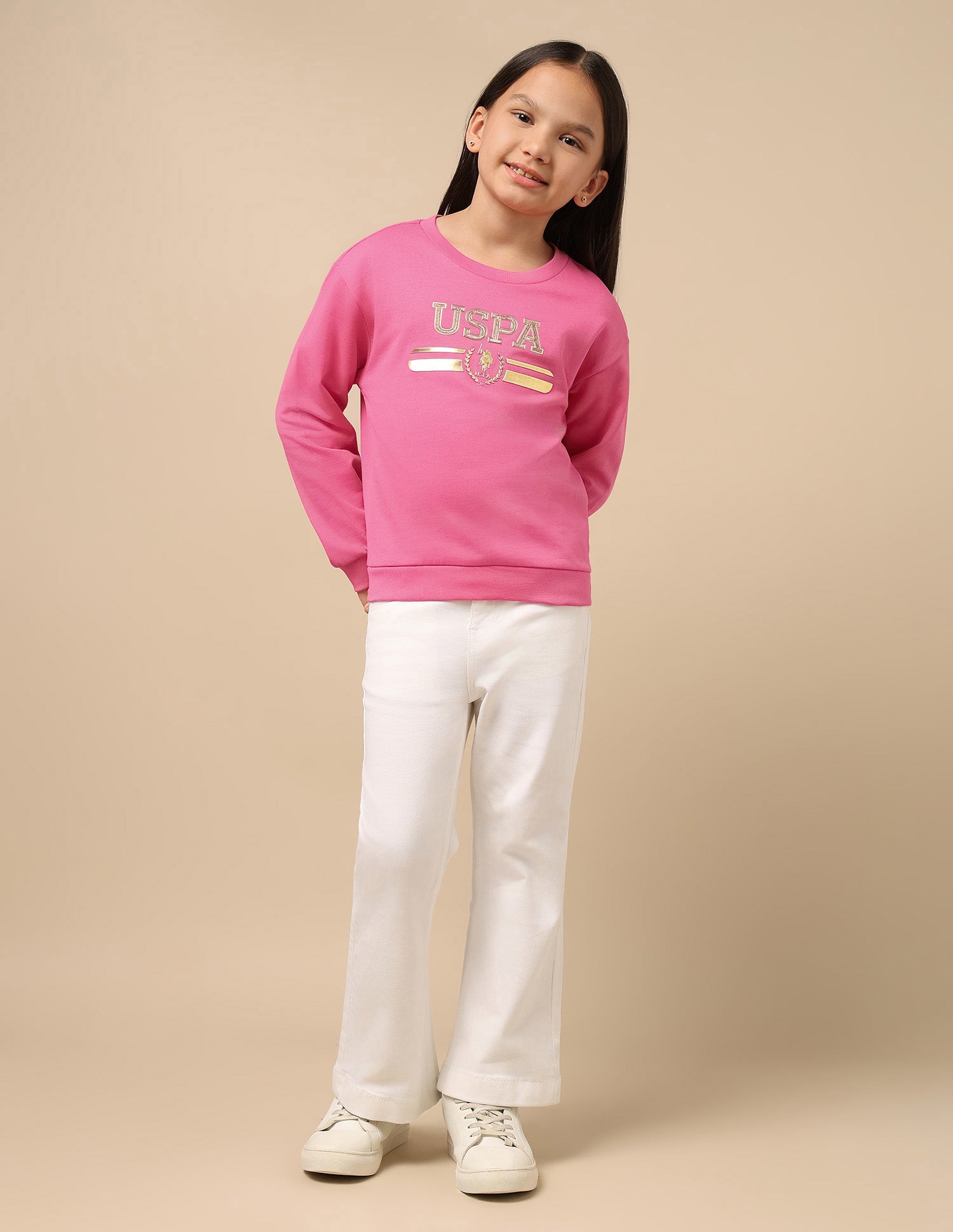 Girls Metallic Brand Print Sweatshirt Pink - U.S. Polo Assn. India | Large