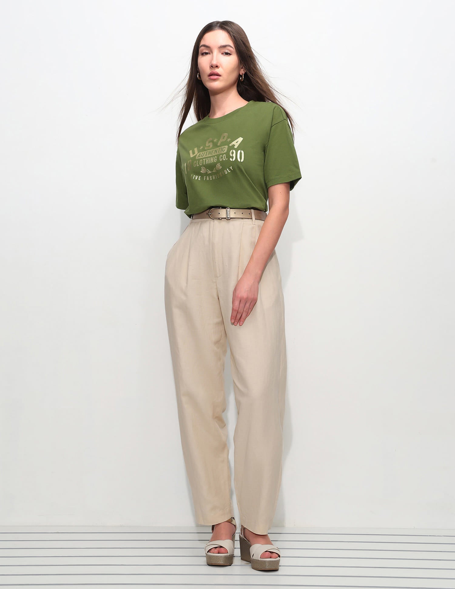 Oversized Fit Brand Printed T-Shirt Olive - U.S. Polo Assn. India | Large