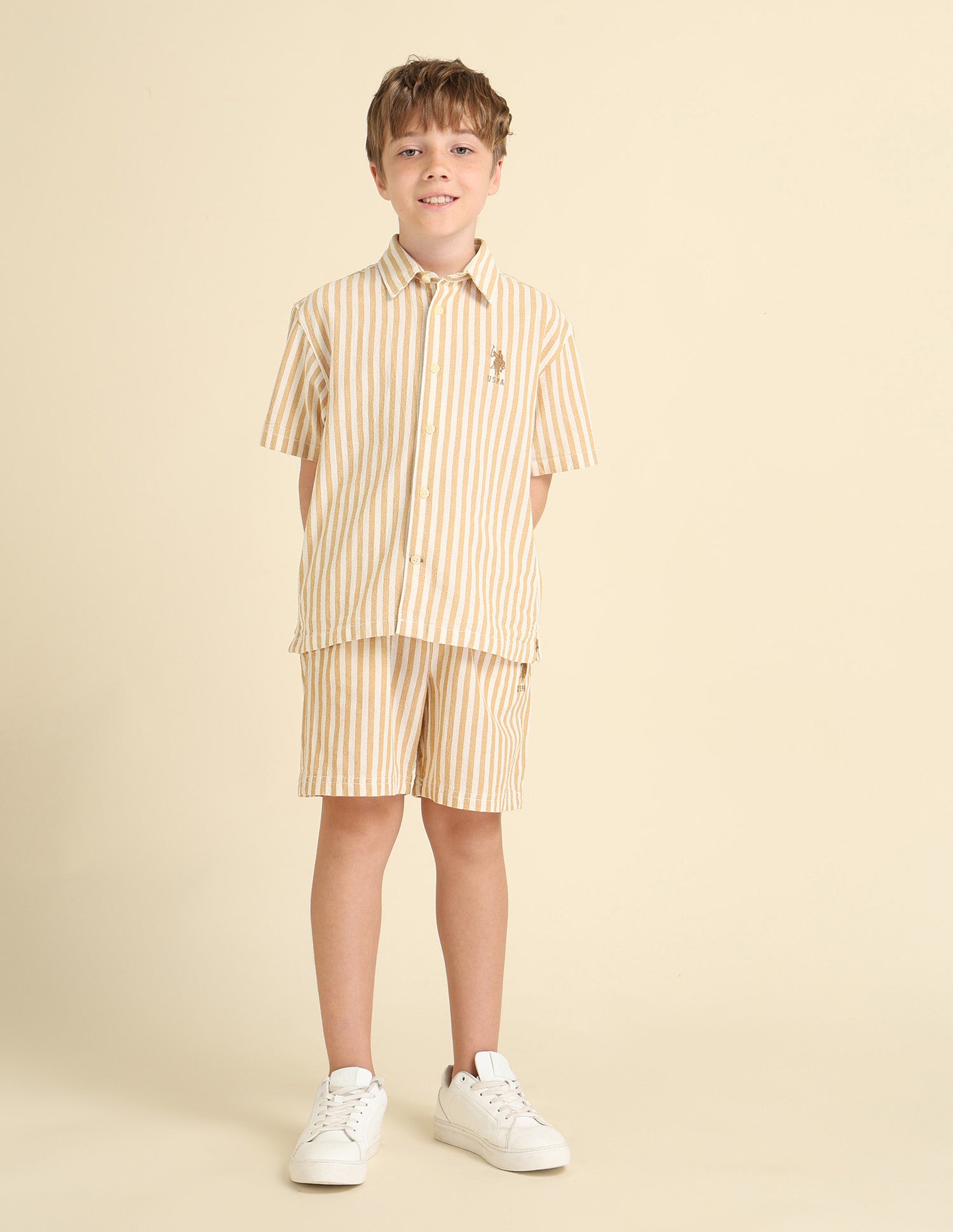 Boys Vertical Striped Boxy Fit Shirt Mustard - U.S. POLO ASSN. | Large