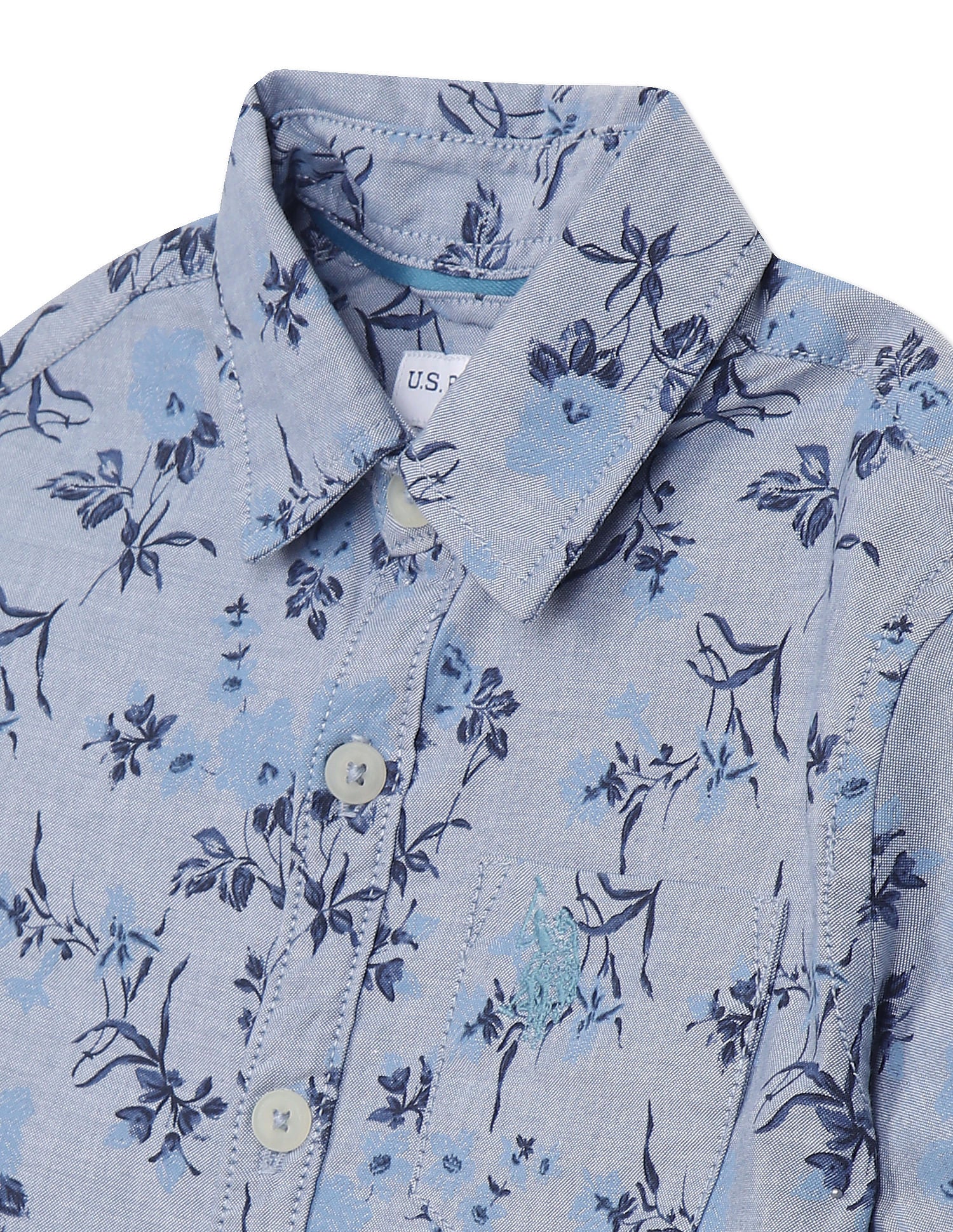 Boys Blue Spread Collar Printed Shirt Blue - U.S. POLO ASSN. | Large