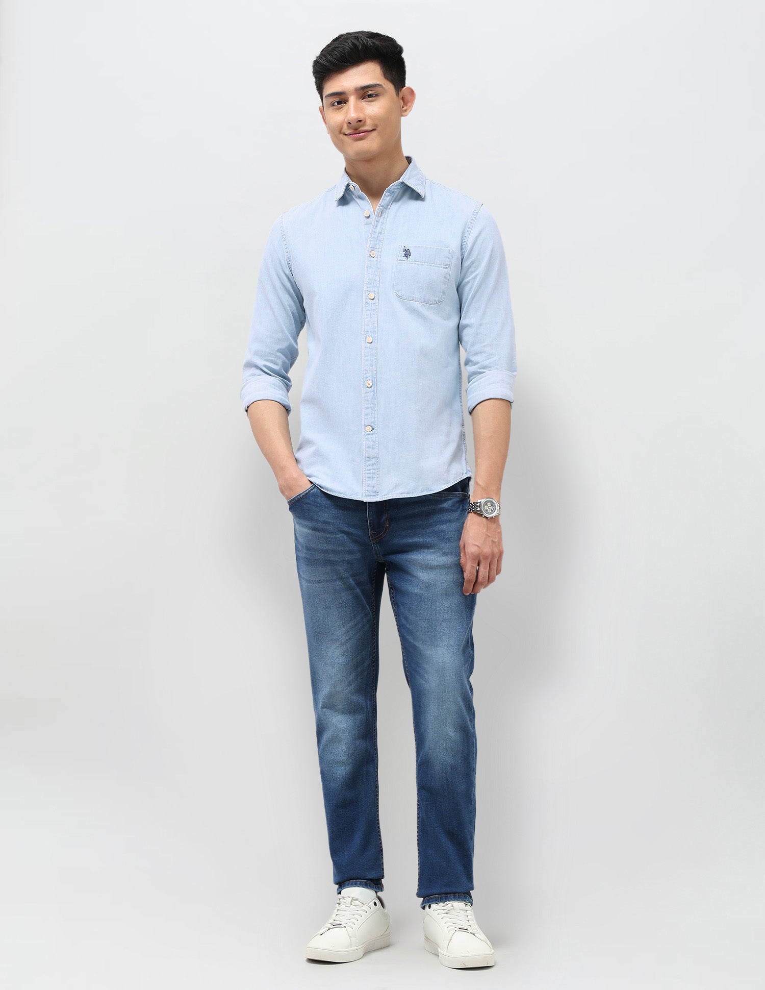 Twill Pure Cotton Shirt Light Indigo - U.S. POLO ASSN. | Large